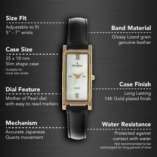 Foto 2 | Reloj Peugeot 3017bk Delgado De Piel Negra Chapado En Oro De 14 Quilates Para Mujer - Venta Internacional.