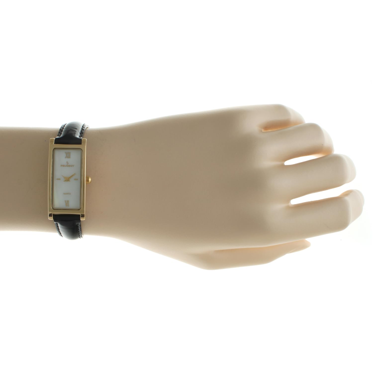 Foto 6 pulgar | Reloj Peugeot 3017bk Delgado De Piel Negra Chapado En Oro De 14 Quilates Para Mujer - Venta Internacional.
