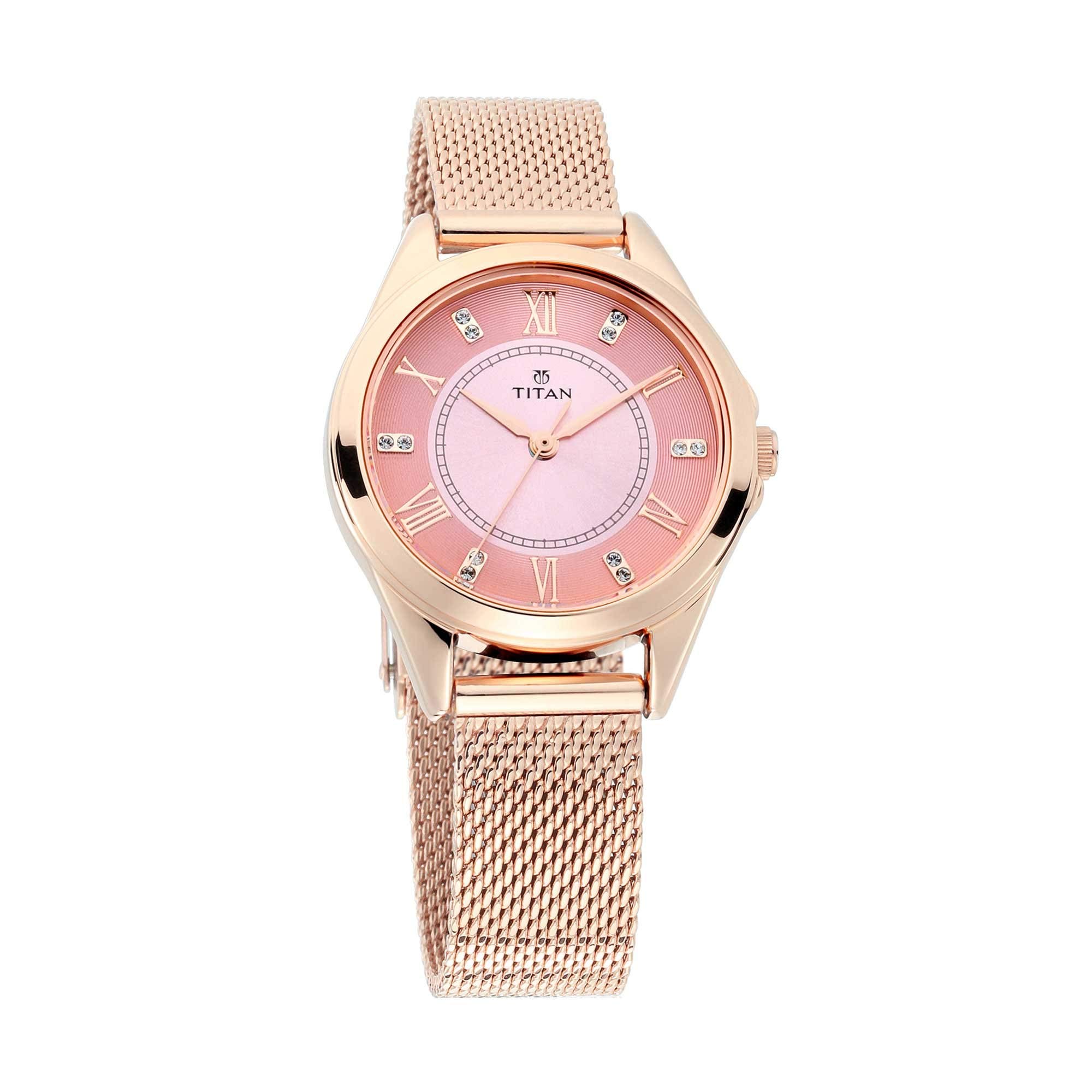 Foto 2 pulgar | Reloj Titan Sparkle Para Mujer Con Cristales De Swarovski En Oro Rosa - Venta Internacional.