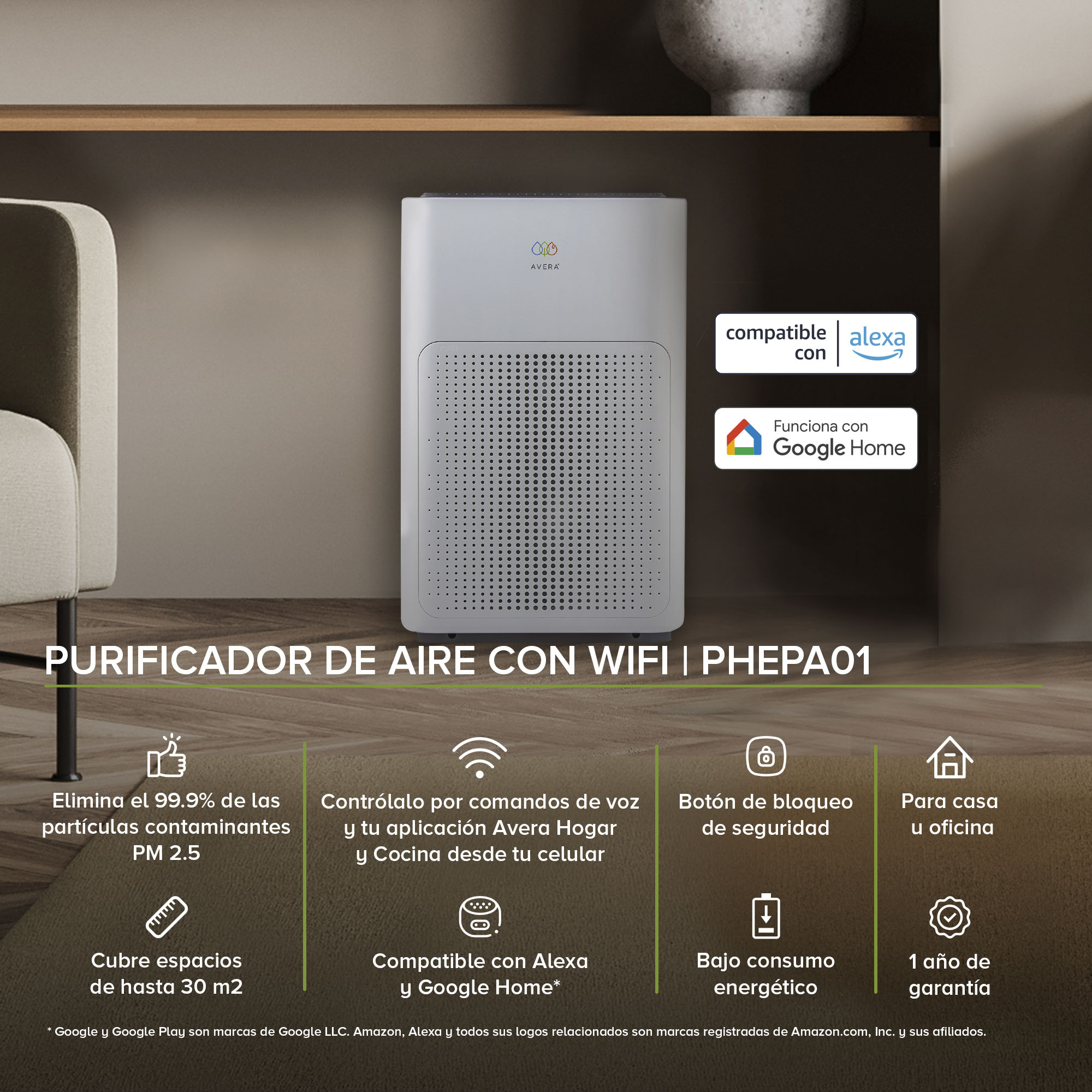 Foto 3 pulgar | Purificador De Aire Wi-fi Avera Phepa01 Filtro Hepa Blanco