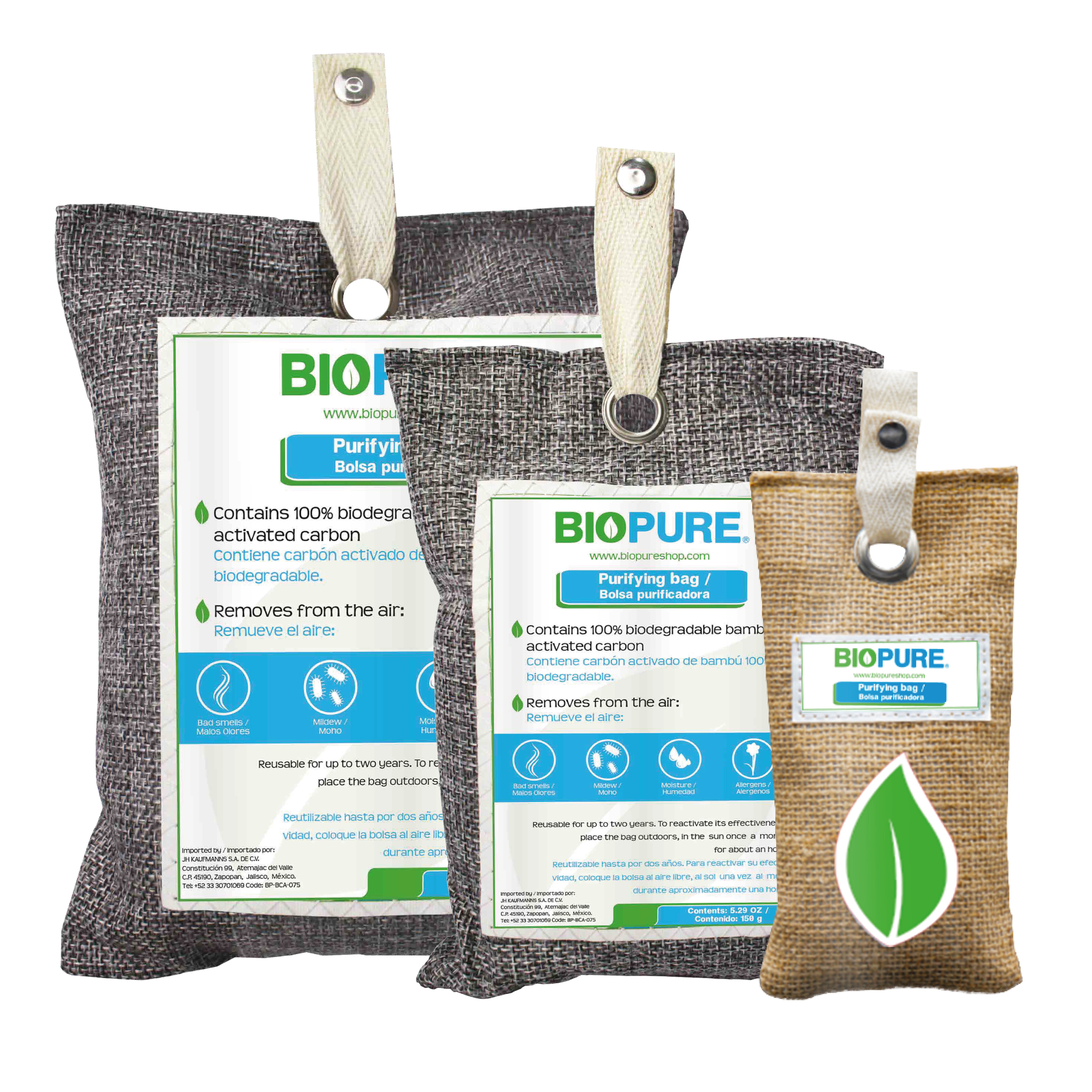 Kit de 3 Bolsas Purificadoras Biopure Carbón Activado 3 Bolsas: 300gr/ 150gr/ 75gr