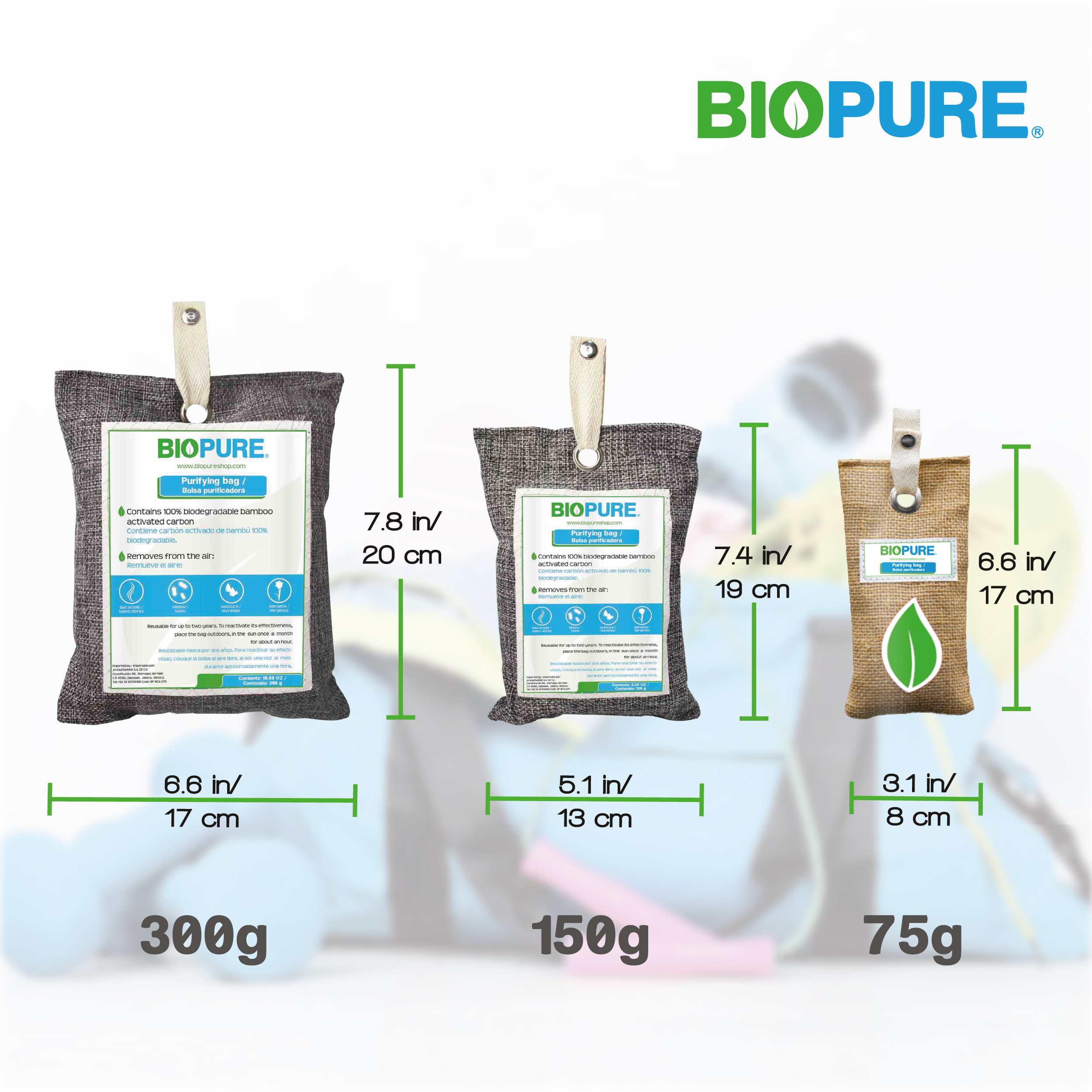 Foto 4 pulgar | Kit de 3 Bolsas Purificadoras Biopure Carbón Activado 3 Bolsas: 300gr/ 150gr/ 75gr