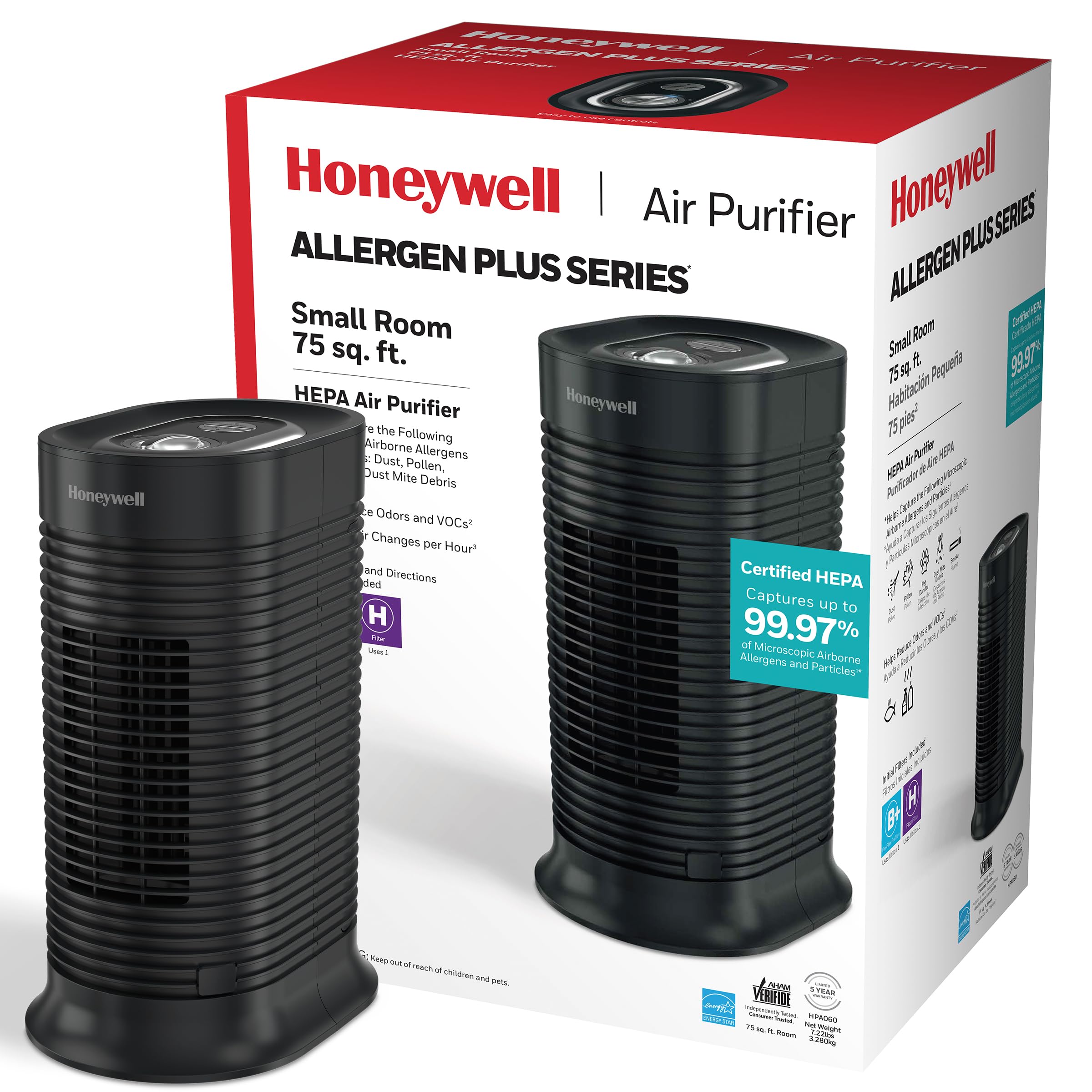 Purificador de Aire Honeywell Allergenplus Hepa Tower Hpa060 Negro - Venta Internacional