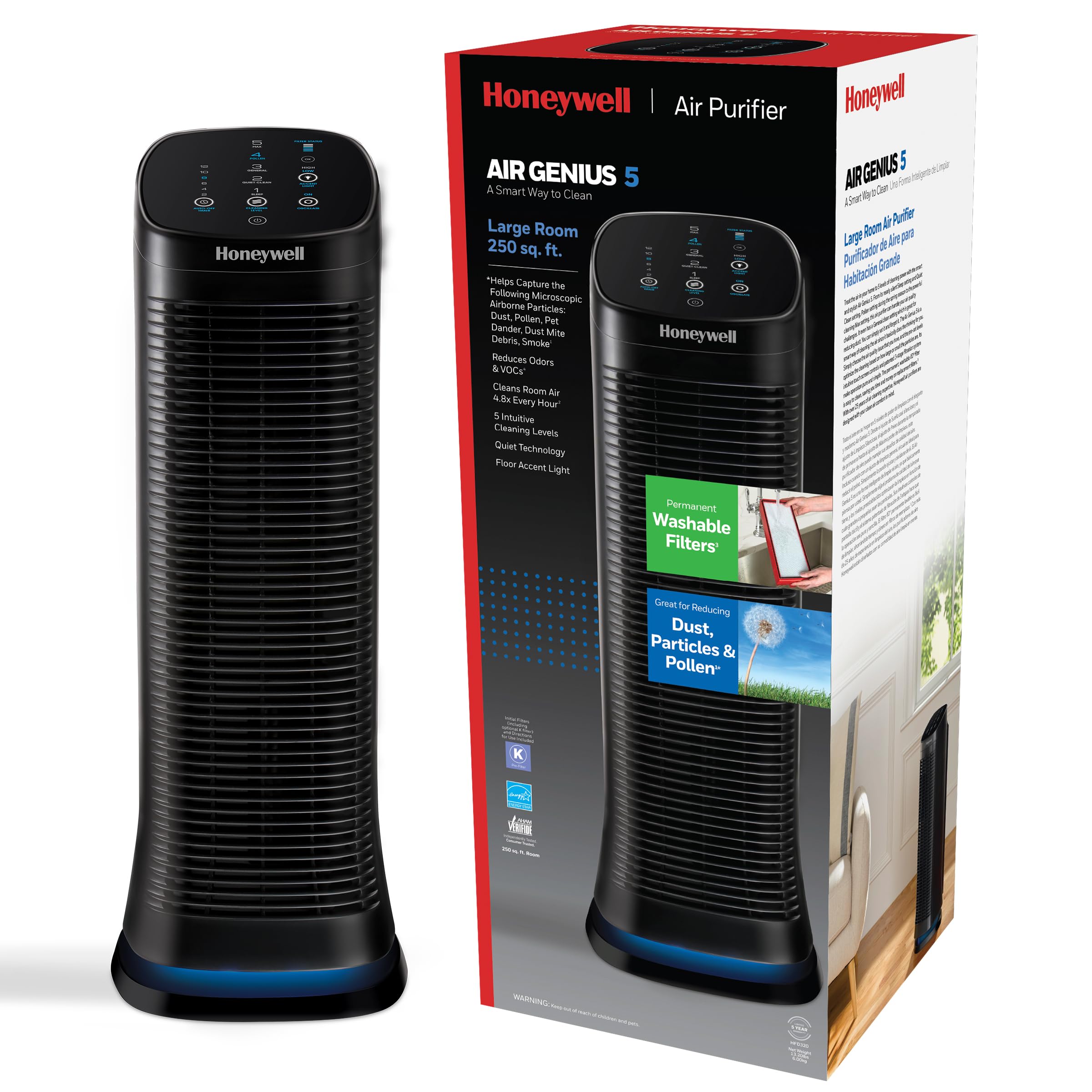 Foto 2 pulgar | Purificador De Aire Honeywell Air Genius 5 Para Habitaciones Grandes Negro - Venta Internacional.