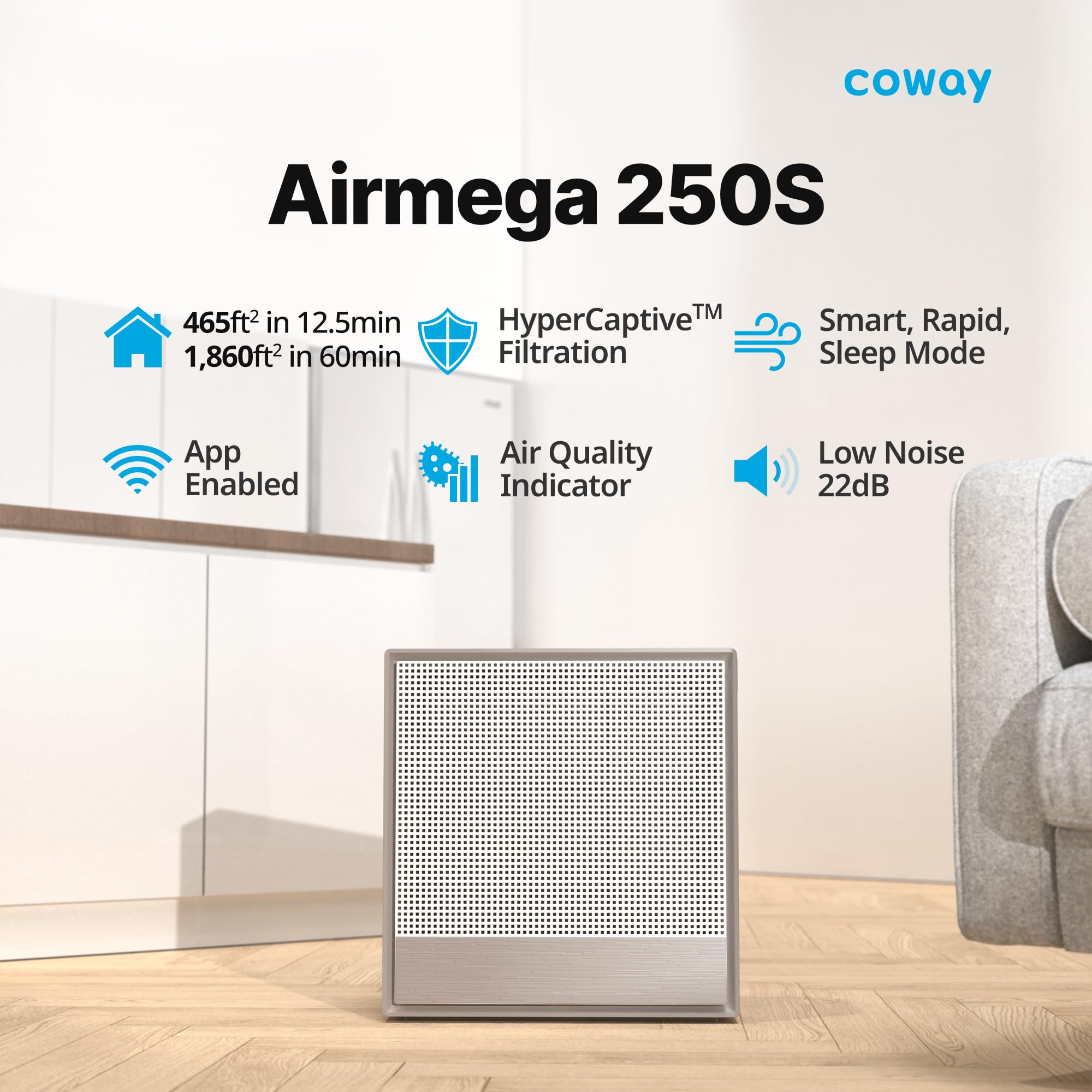 Foto 3 pulgar | Purificador De Aire Coway 250s Para Habitaciones Grandes De Hasta 173 M² Con Control Por Aplicación - Venta Internac