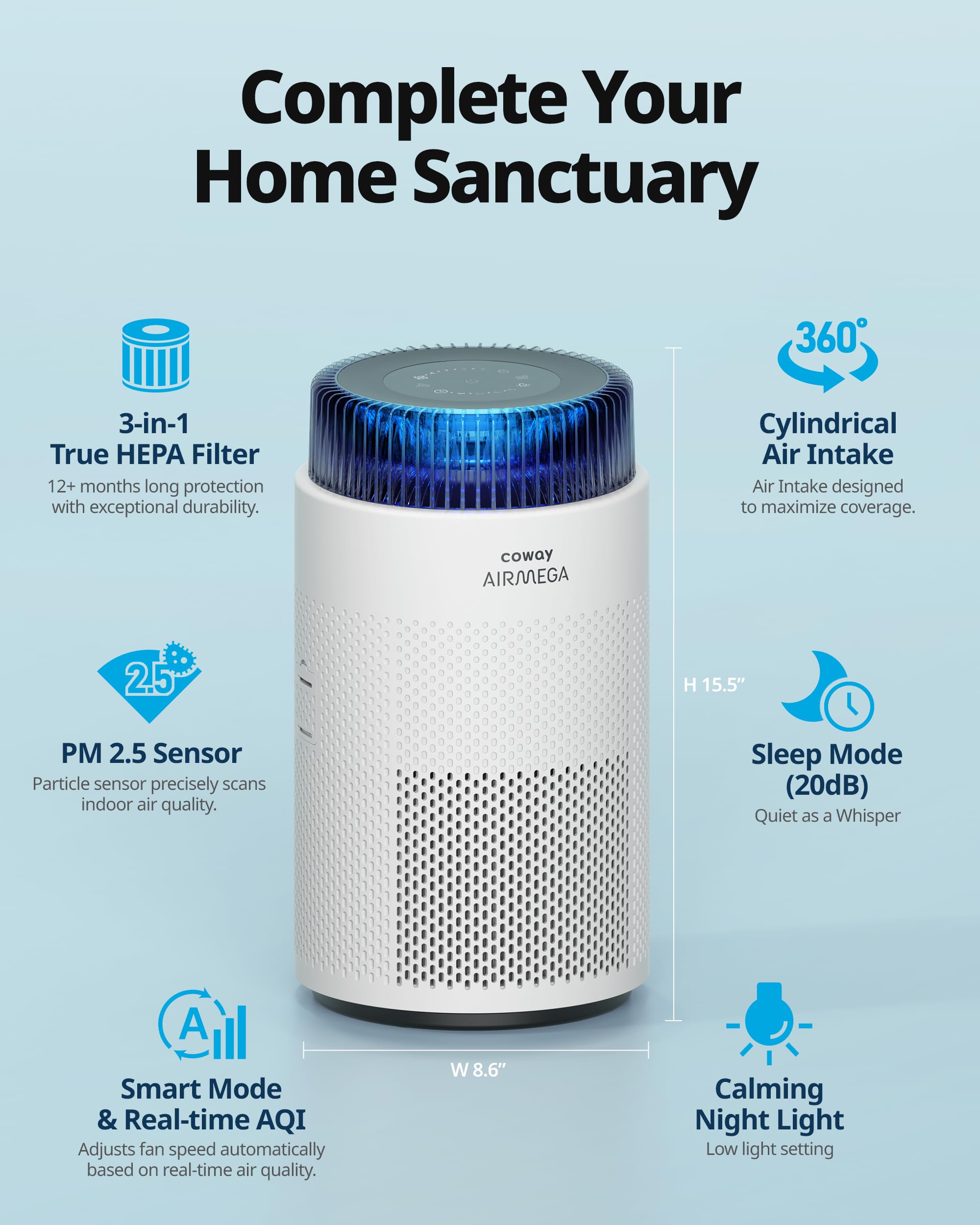 Foto 3 pulgar | Purificador De Aire Coway Airmega 100 Blanco Para Dormitorios De Hasta 75 M² - Venta Internacional.