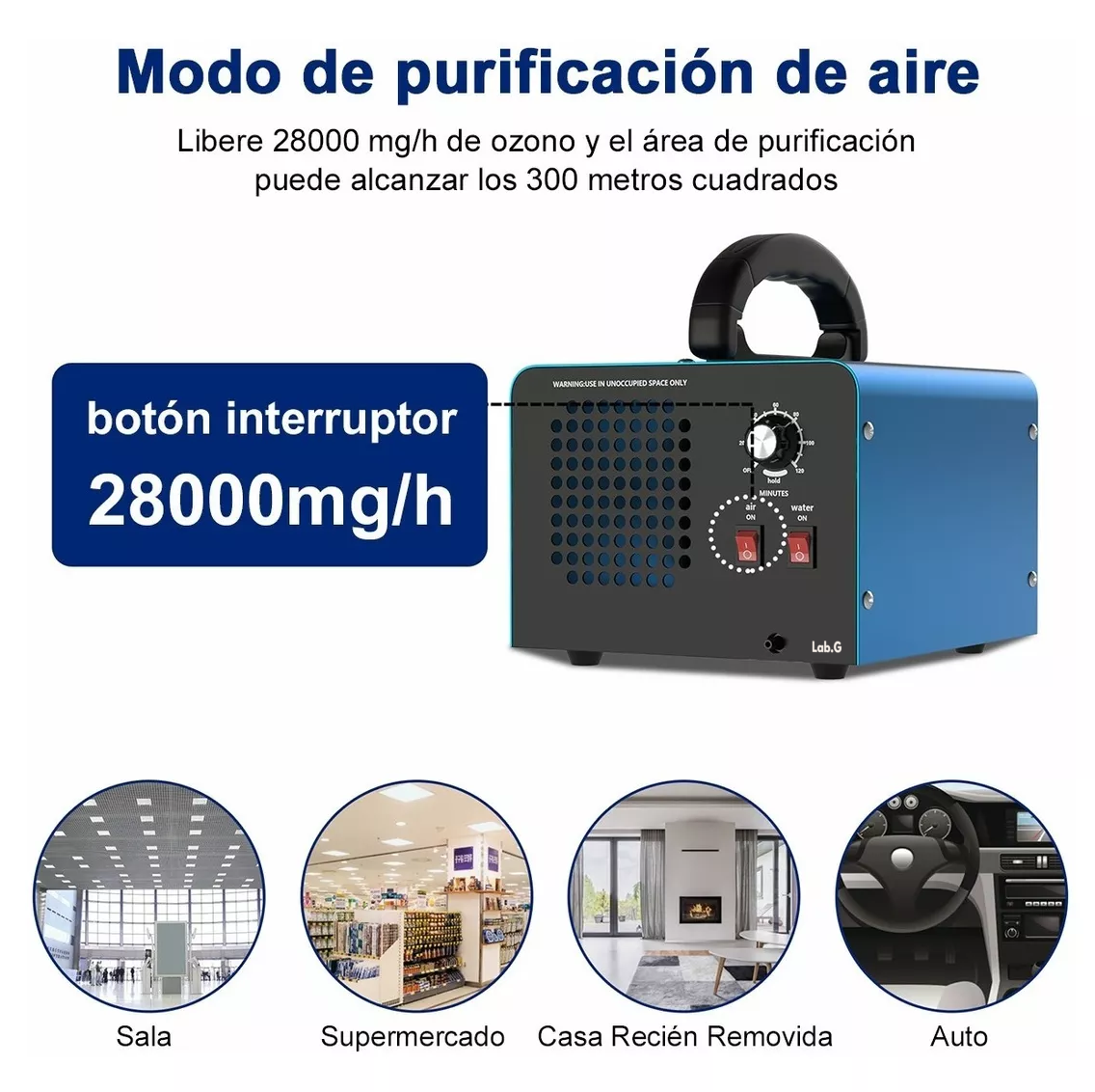 Foto 6 pulgar | Purificador De Aire Portátil Lab.g Generador De Ozono 28000 Mg Azul