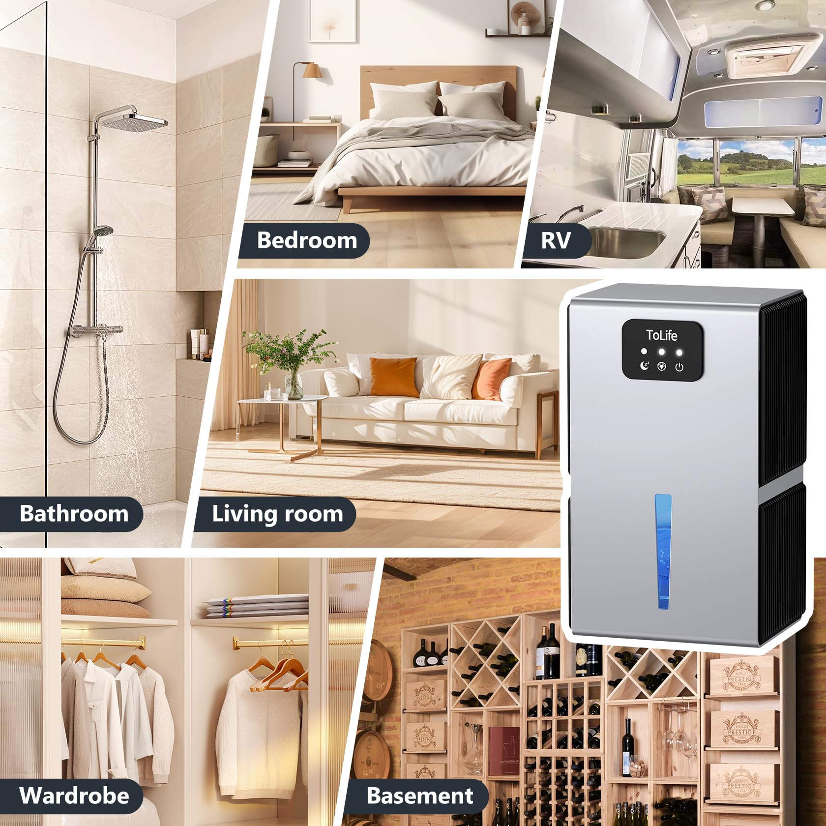 Foto 7 | Deshumidificador Tolife Para Dormitorio, 2,8 L (95 Oz), 950 Ml, 7 Colores Led - Venta Internacional.