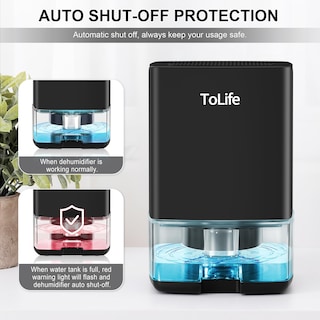 Foto 4 | Deshumidificador Tolife Con Depósito De Agua De 900 Ml, 500 Ml/día, 46 M², Con Apagado Automático - Venta Internacio