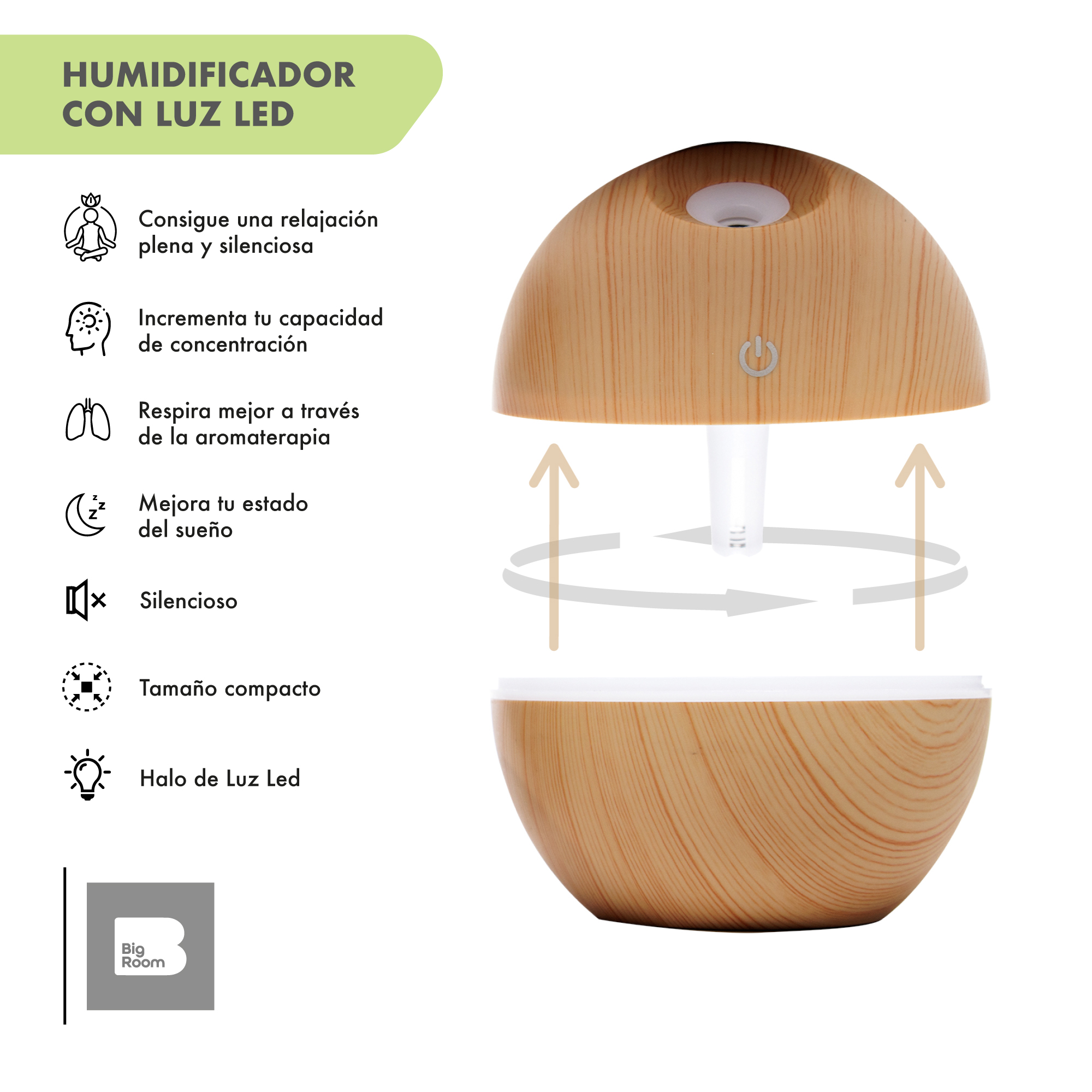 Foto 2 | Difusor Humidificador Big Room con Usb y Luces color Marrón