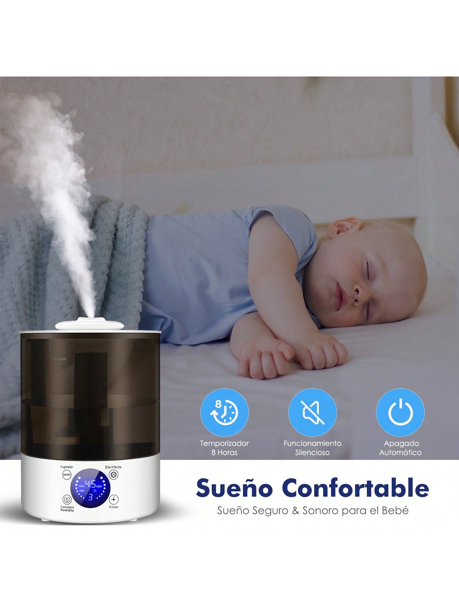 Foto 4 pulgar | Humidificador Ultrasónico con Pantalla LED Sangkee H10137 Blanco