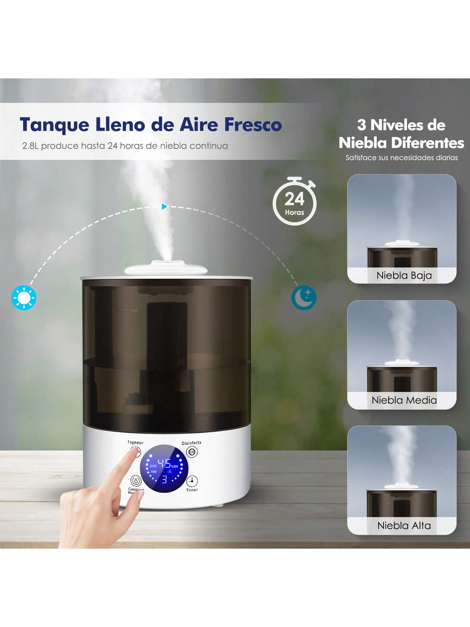 Foto 5 pulgar | Humidificador Ultrasónico con Pantalla LED Sangkee H10137 Blanco