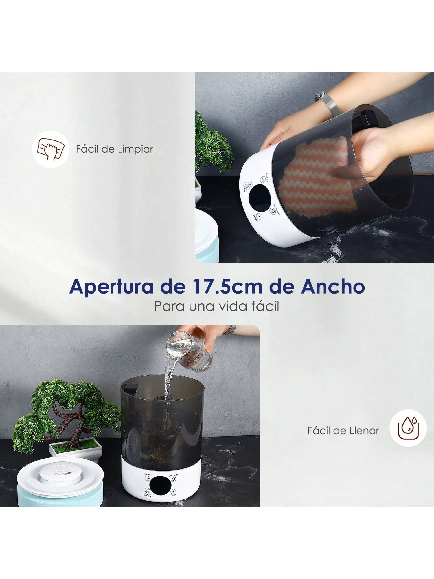 Foto 6 pulgar | Humidificador Ultrasónico con Pantalla LED Sangkee H10137 Blanco