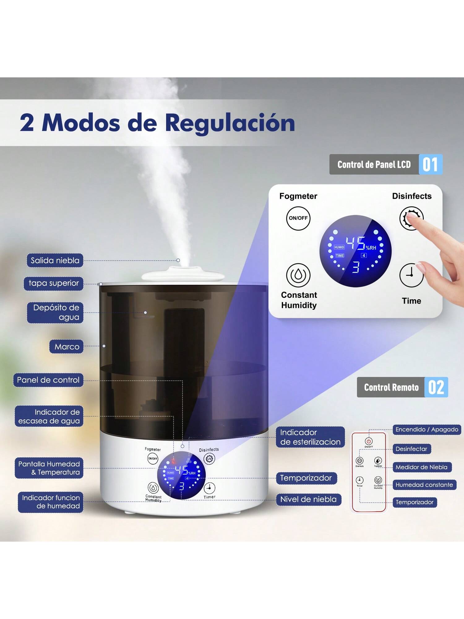 Foto 7 pulgar | Humidificador Ultrasónico con Pantalla LED Sangkee H10137 Blanco