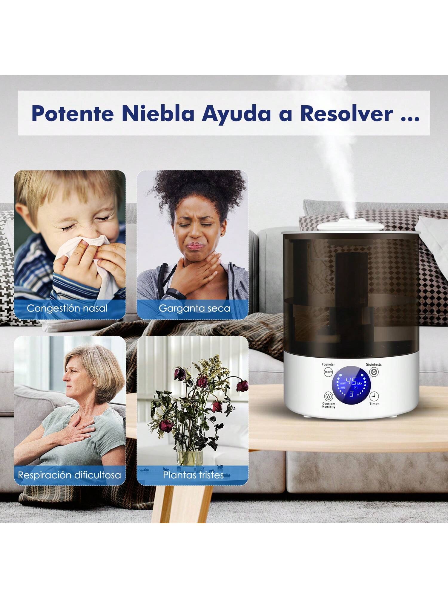 Foto 8 pulgar | Humidificador Ultrasónico con Pantalla LED Sangkee H10137 Blanco