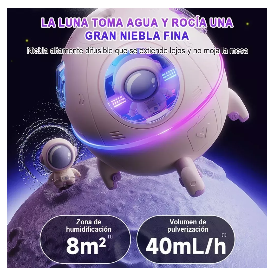 Foto 5 pulgar | Humidificador de Aire Astronauta Rosa con Diseño de Cápsula Espacial