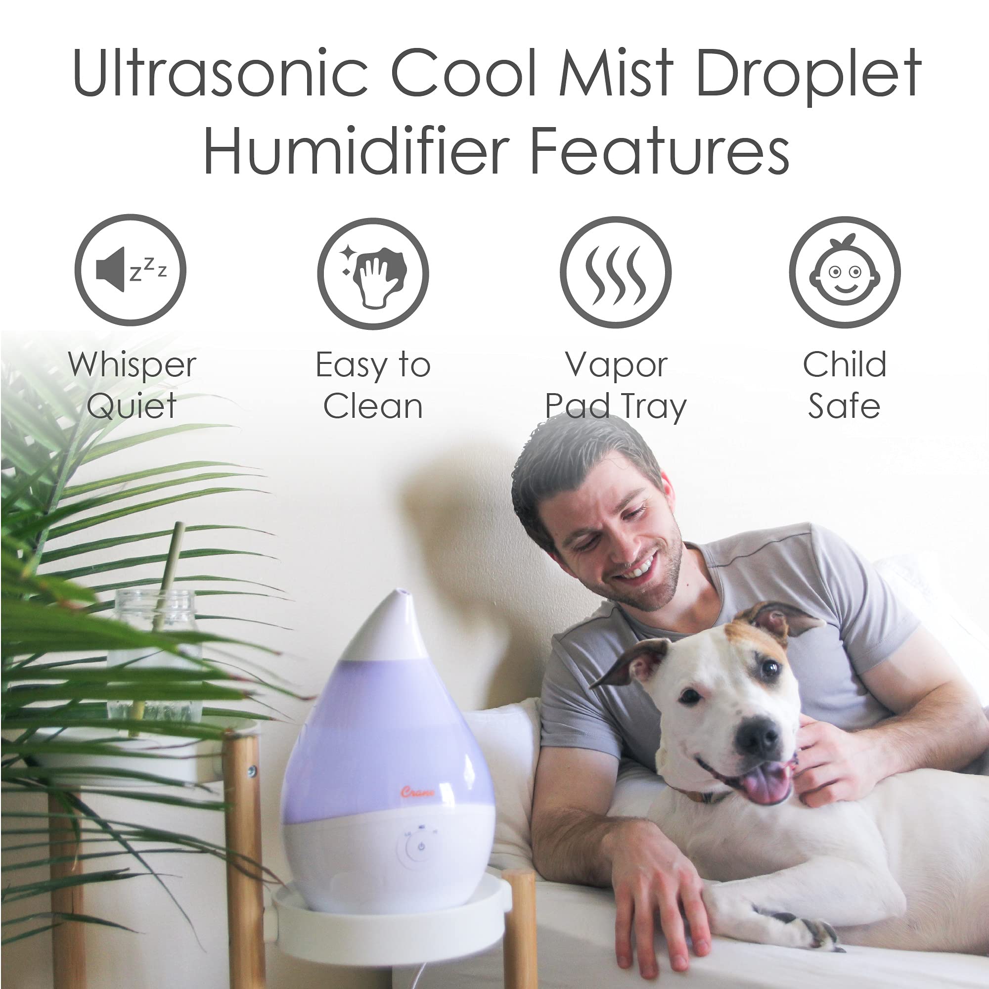 Foto 2 | Humidificador De Aire Crane Droplet Ultrasonic 1.9l Para Dormitorio Blanco - Venta Internacional.