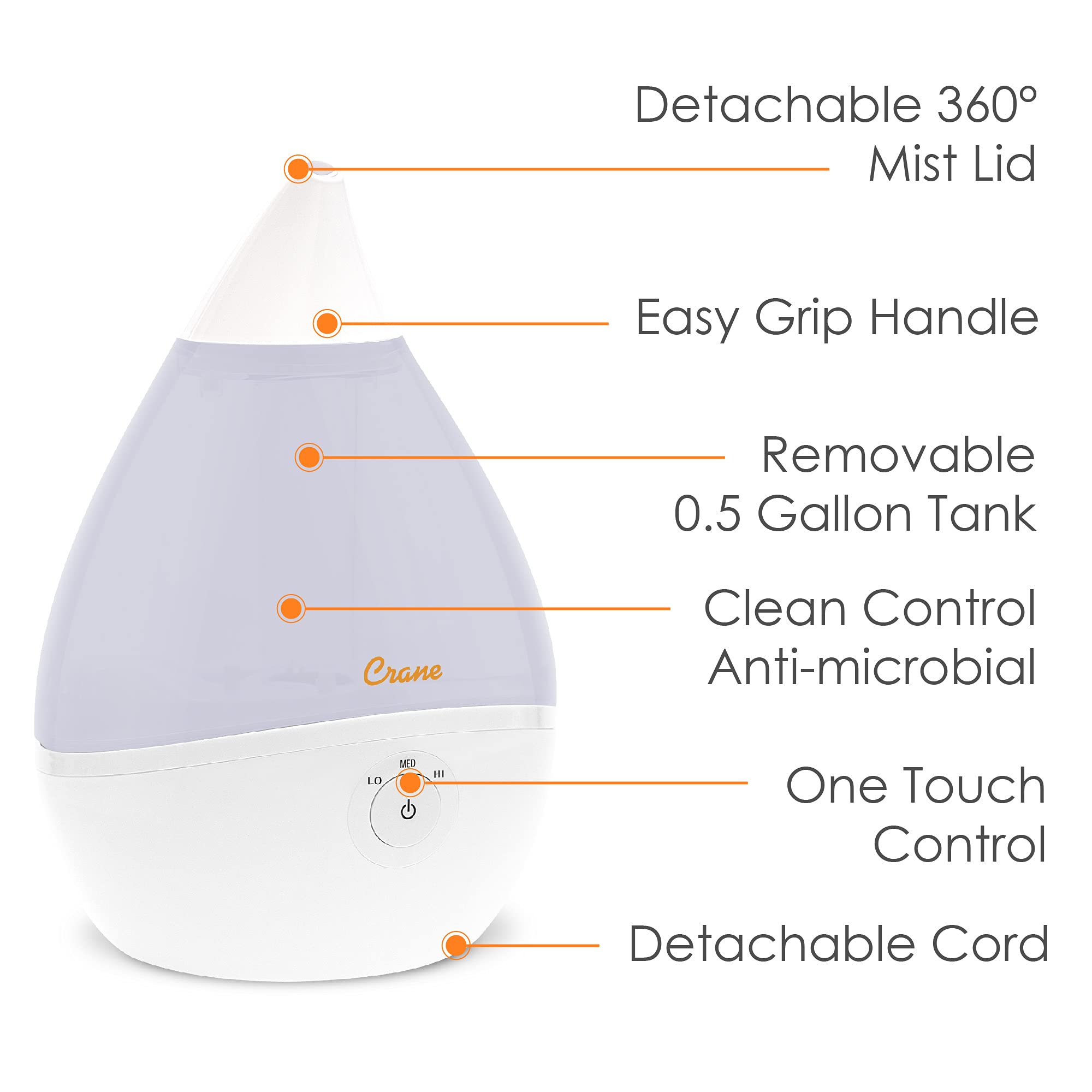 Foto 3 | Humidificador De Aire Crane Droplet Ultrasonic 1.9l Para Dormitorio Blanco - Venta Internacional.