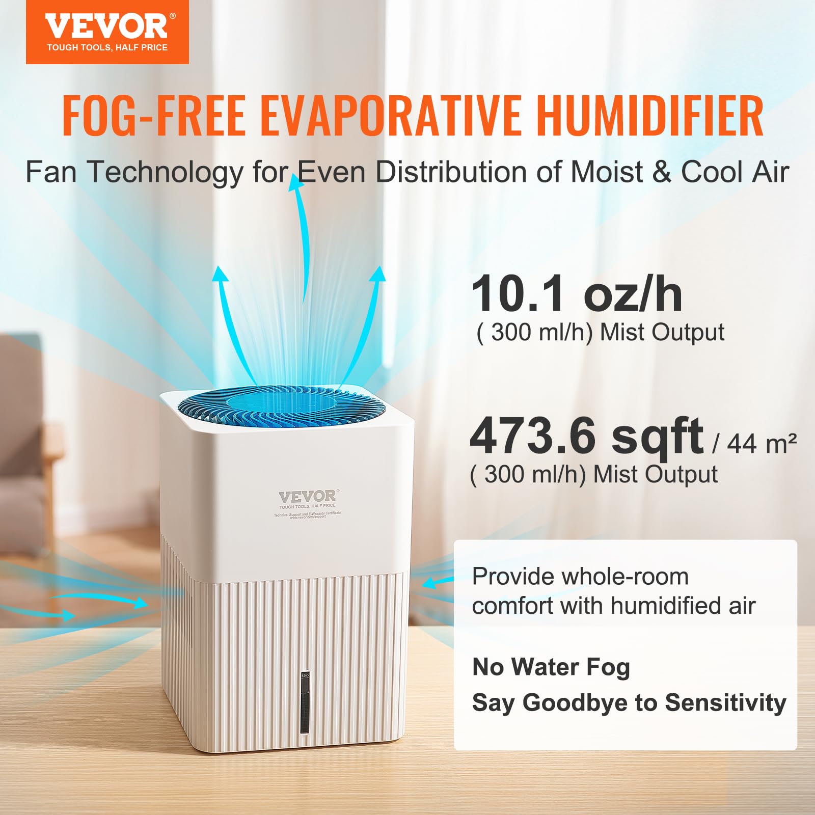 Foto 3 pulgar | Humidificador Evaporativo Vevor Mist-free 3l Con 300 Ml/h Para 44 M² - Venta Internacional.