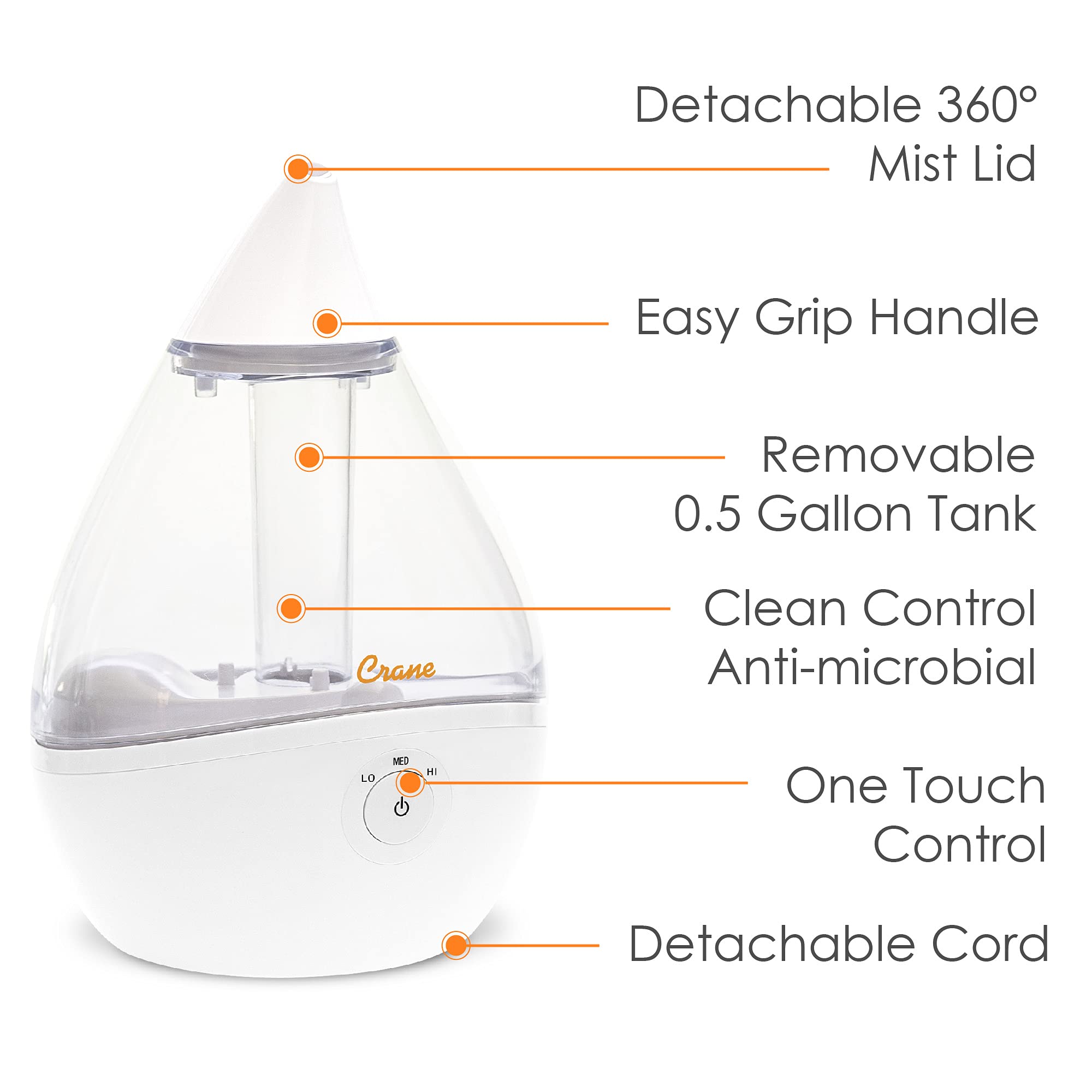 Foto 4 pulgar | Humidificador De Aire Crane Droplet Ultrasonic 1.9l Para Dormitorio - Venta Internacional.