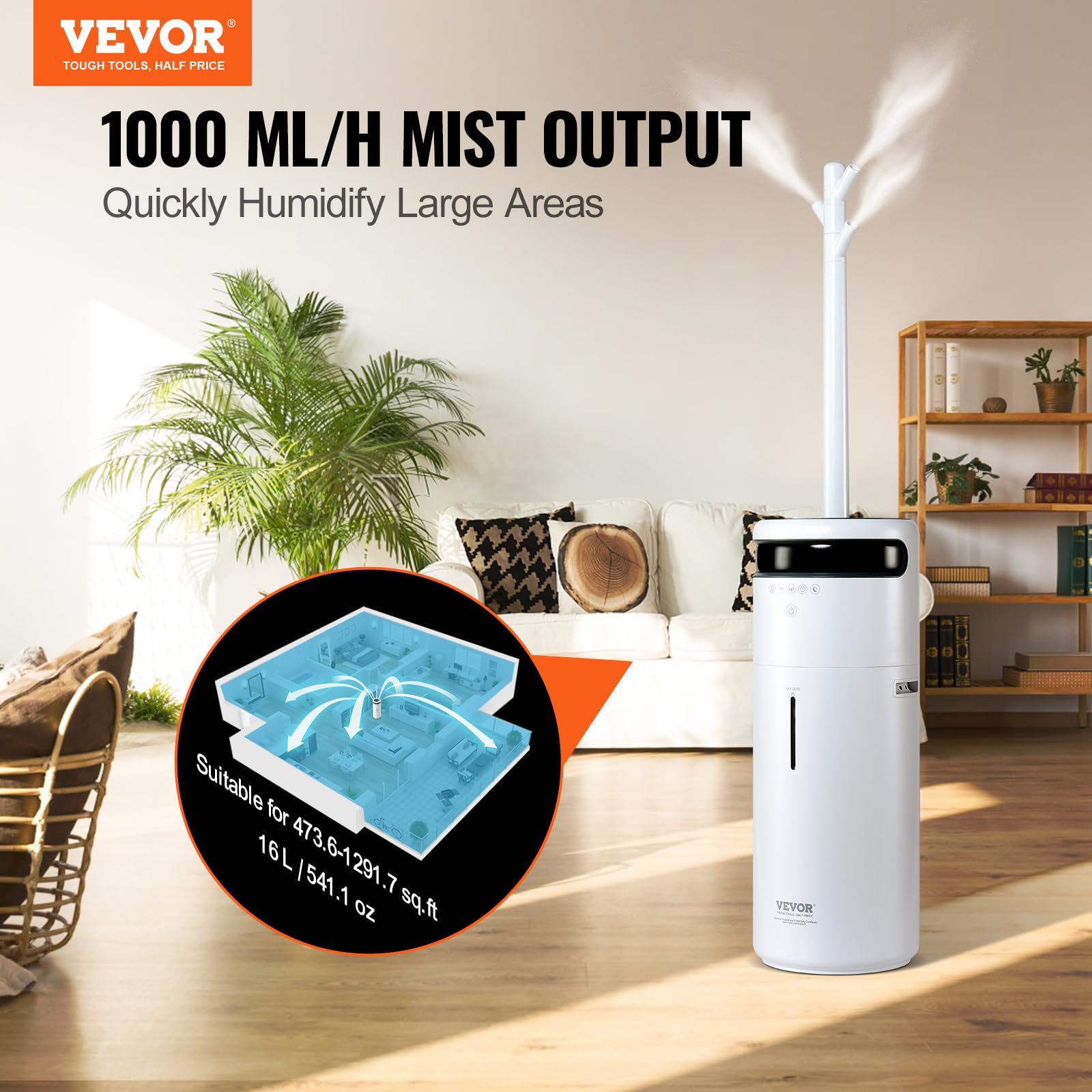 Foto 2 | Humidificador Vevor Para Hogar, Habitación Grande, 120 M², 16 L, Con Luz Nocturna - Venta Internacional.