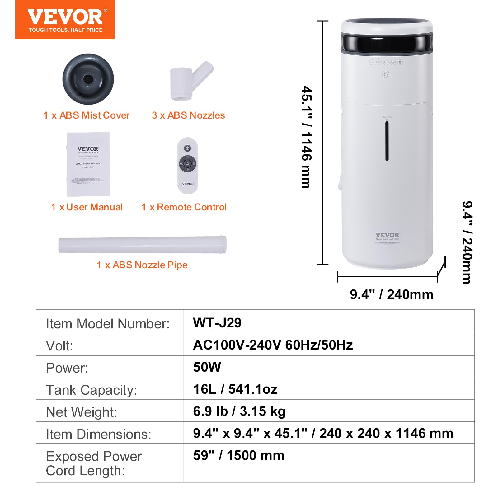 Foto 7 | Humidificador Vevor Para Hogar, Habitación Grande, 120 M², 16 L, Con Luz Nocturna - Venta Internacional.