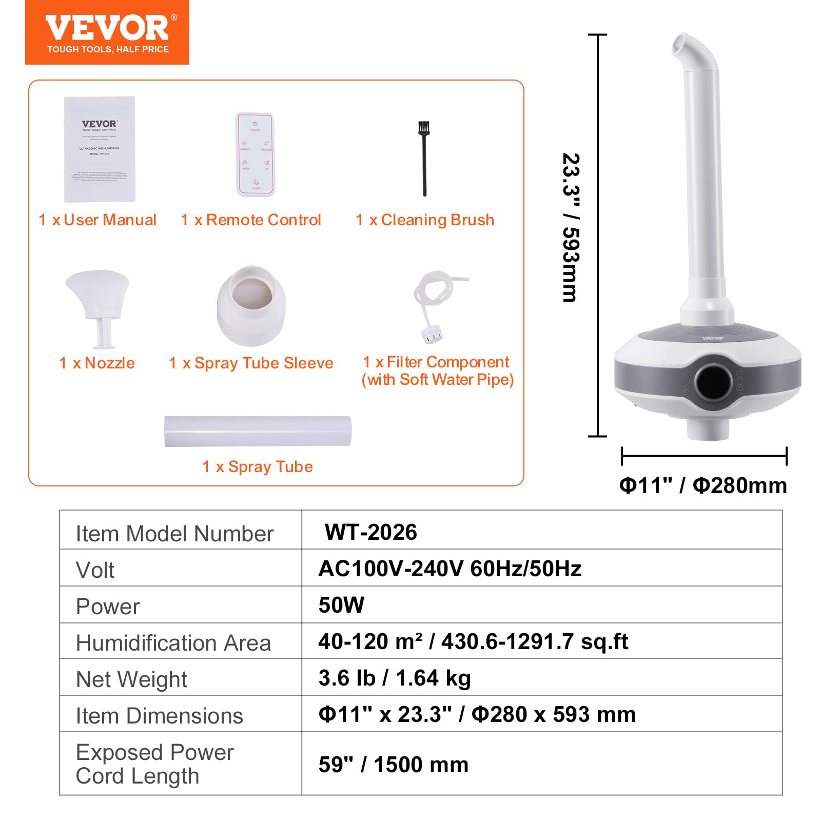 Foto 8 pulgar | Humidificador Vevor Para Habitación Grande, 120 M², Salida 560 Ml/h - Venta Internacional.