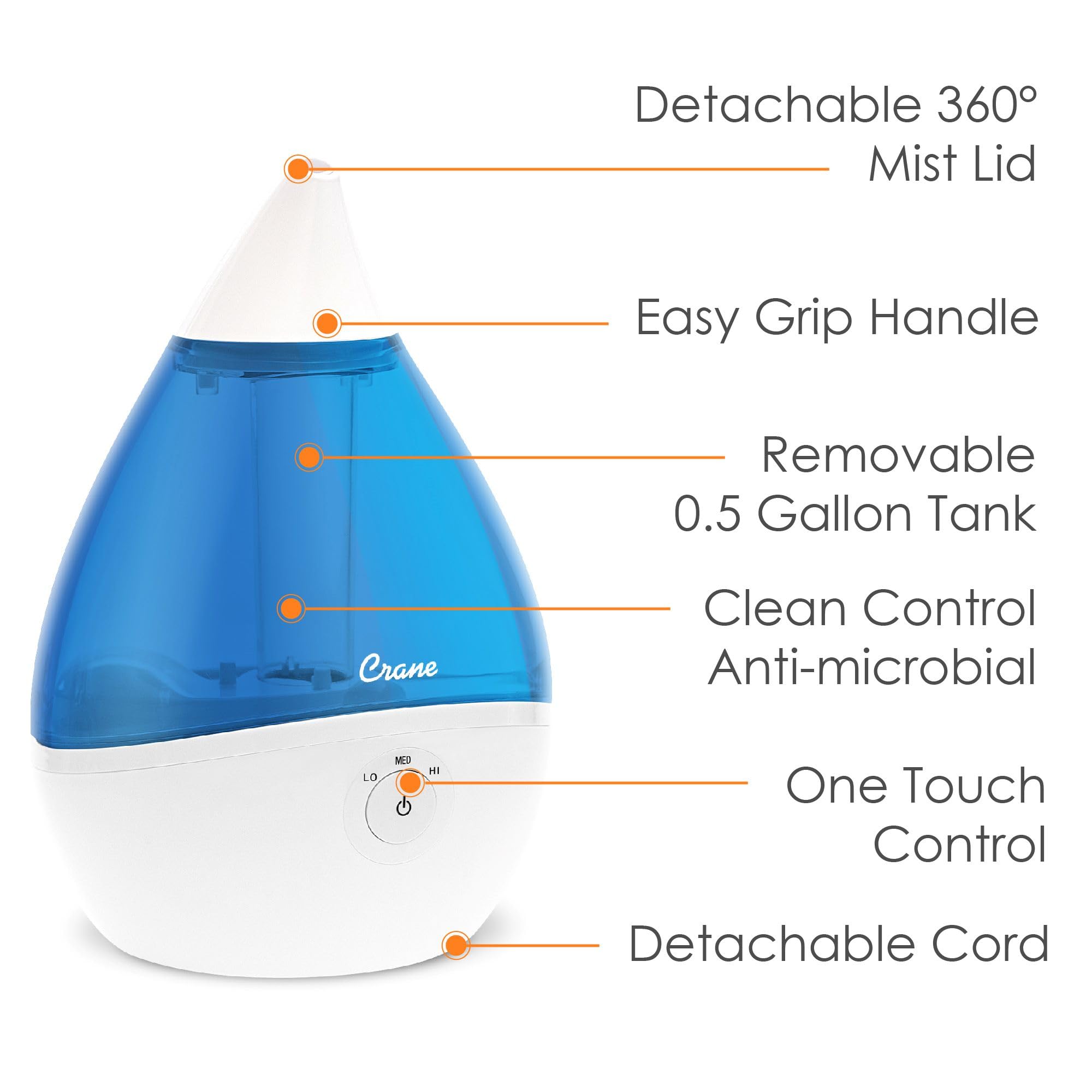 Foto 4 pulgar | Humidificador De Aire Crane Droplet Ultrasonic 1.9l Azul Y Blanco - Venta Internacional.