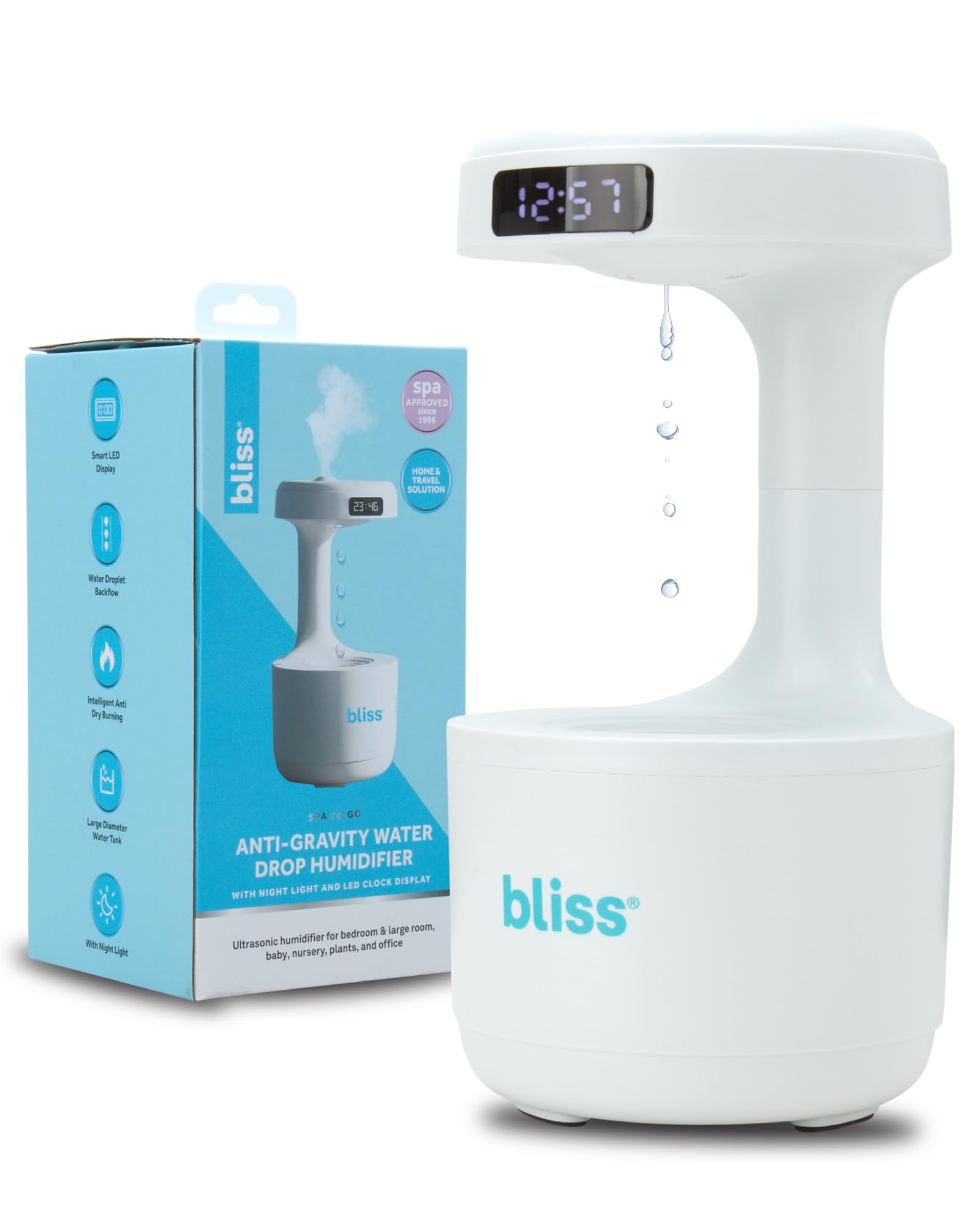 Foto 2 pulgar | Humidificador Bliss Ultrasonic Con Reloj Led De Reflujo Con Gota De Agua - Venta Internacional.