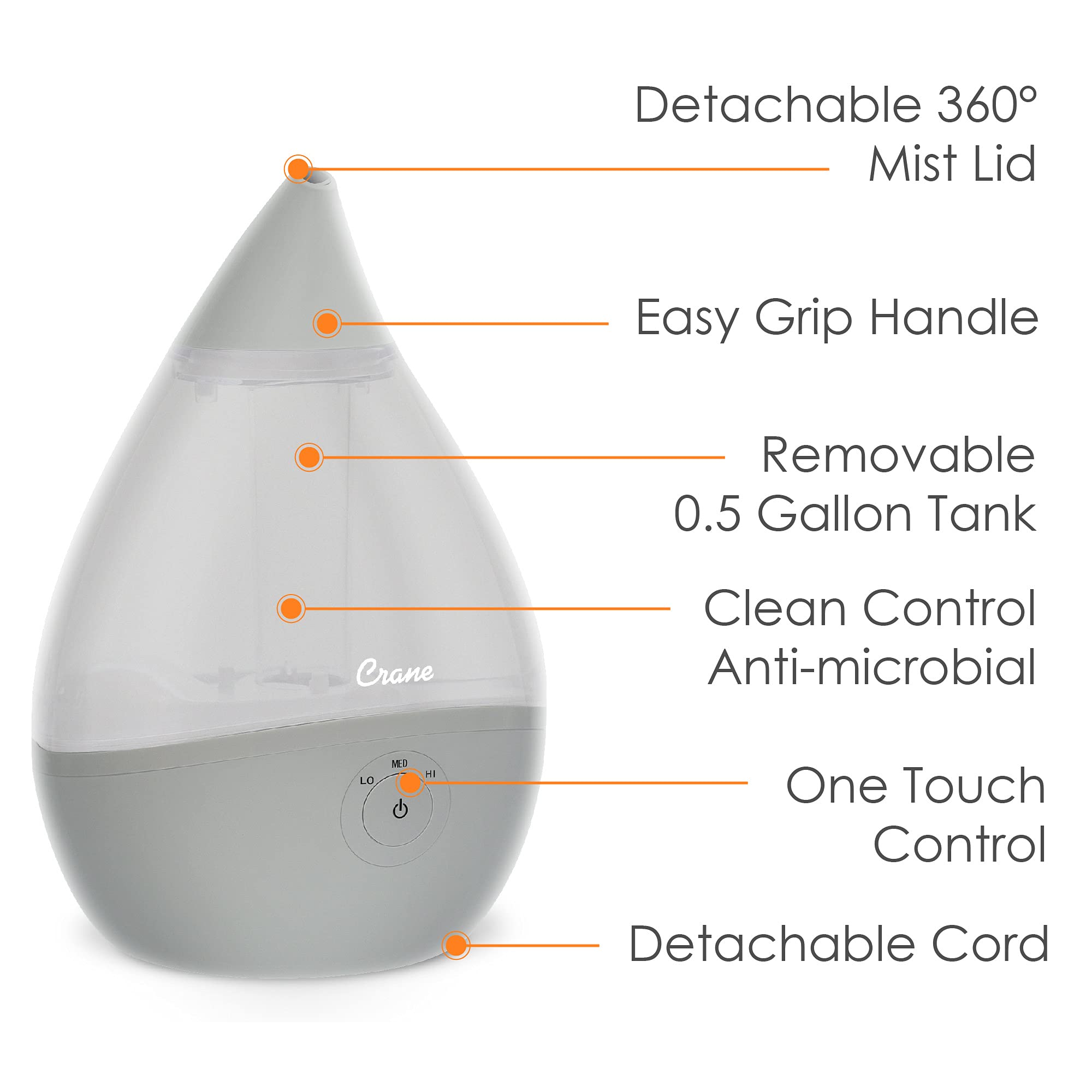 Foto 4 pulgar | Humidificador De Aire Crane Droplet Ultrasonic 1.9l Para Dormitorio Gris - Venta Internacional.