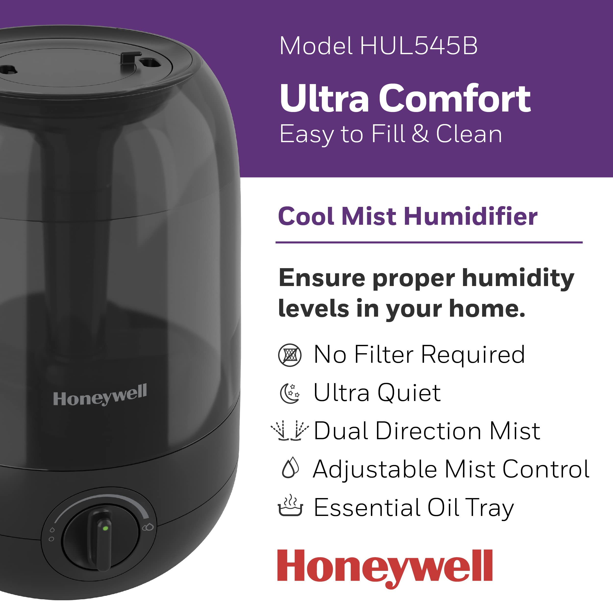 Foto 3 pulgar | Humidificador Cool Mist Honeywell Ultra Comfort Hul545b Negro - Venta Internacional.