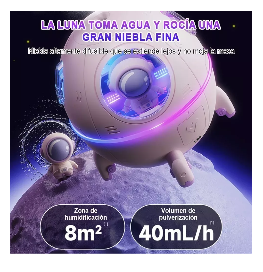 Foto 5 pulgar | Humidificador De Aire Silencioso Astronaut Space Capsule Rosa Palido