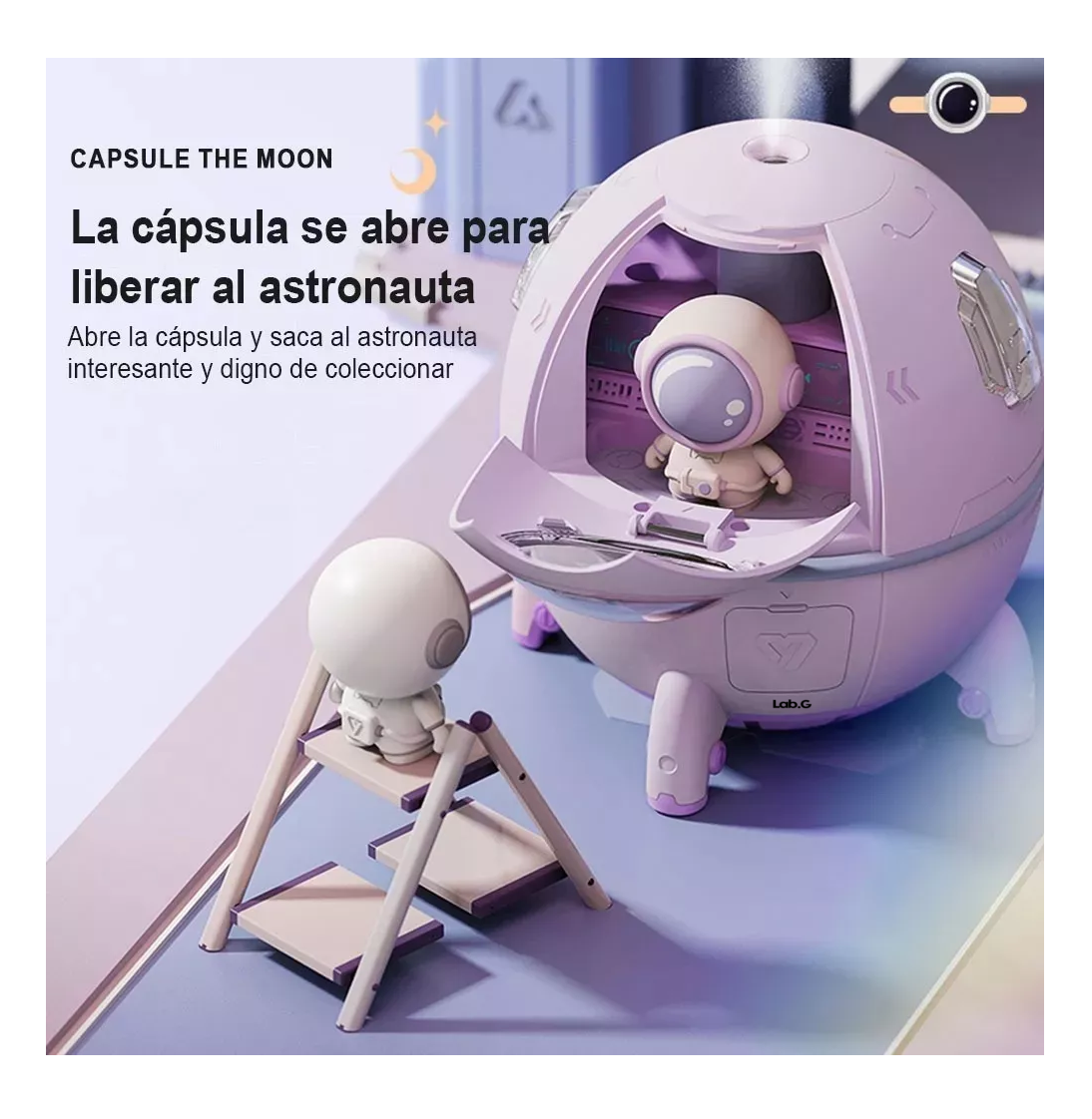 Foto 6 pulgar | Humidificador De Aire Silencioso Astronaut Space Capsule Rosa Palido
