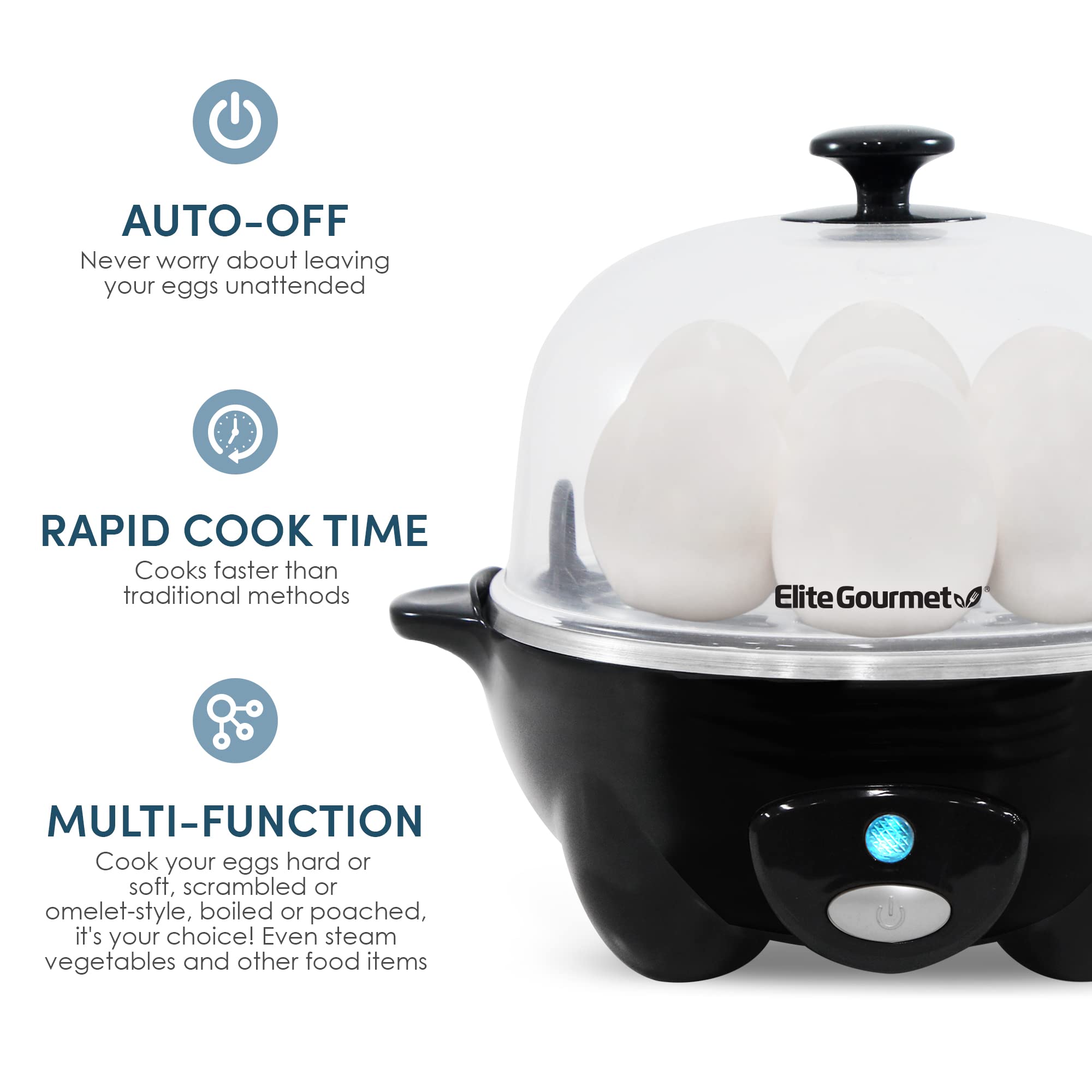 Foto 6 pulgar | Máquina para Cocer Huevos Elite Gourmet Egc-007b# Rapid 7 Huevos Negro - Venta Internacional