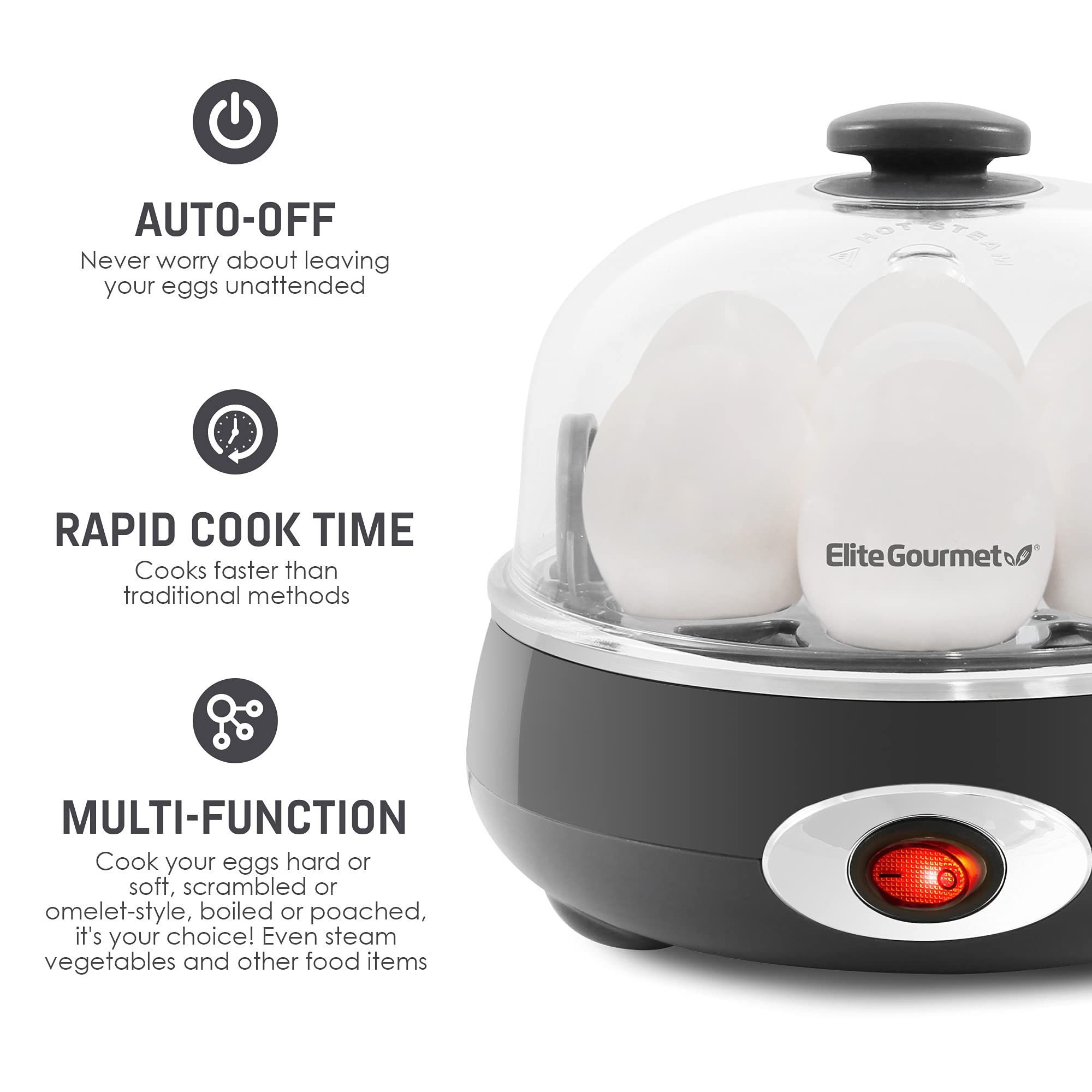 Foto 4 | Máquina Para Cocer Huevos Elite Gourmet Egc007chc# Rapid 7 Huevos  Color Gris Antracita - Venta Internacional.