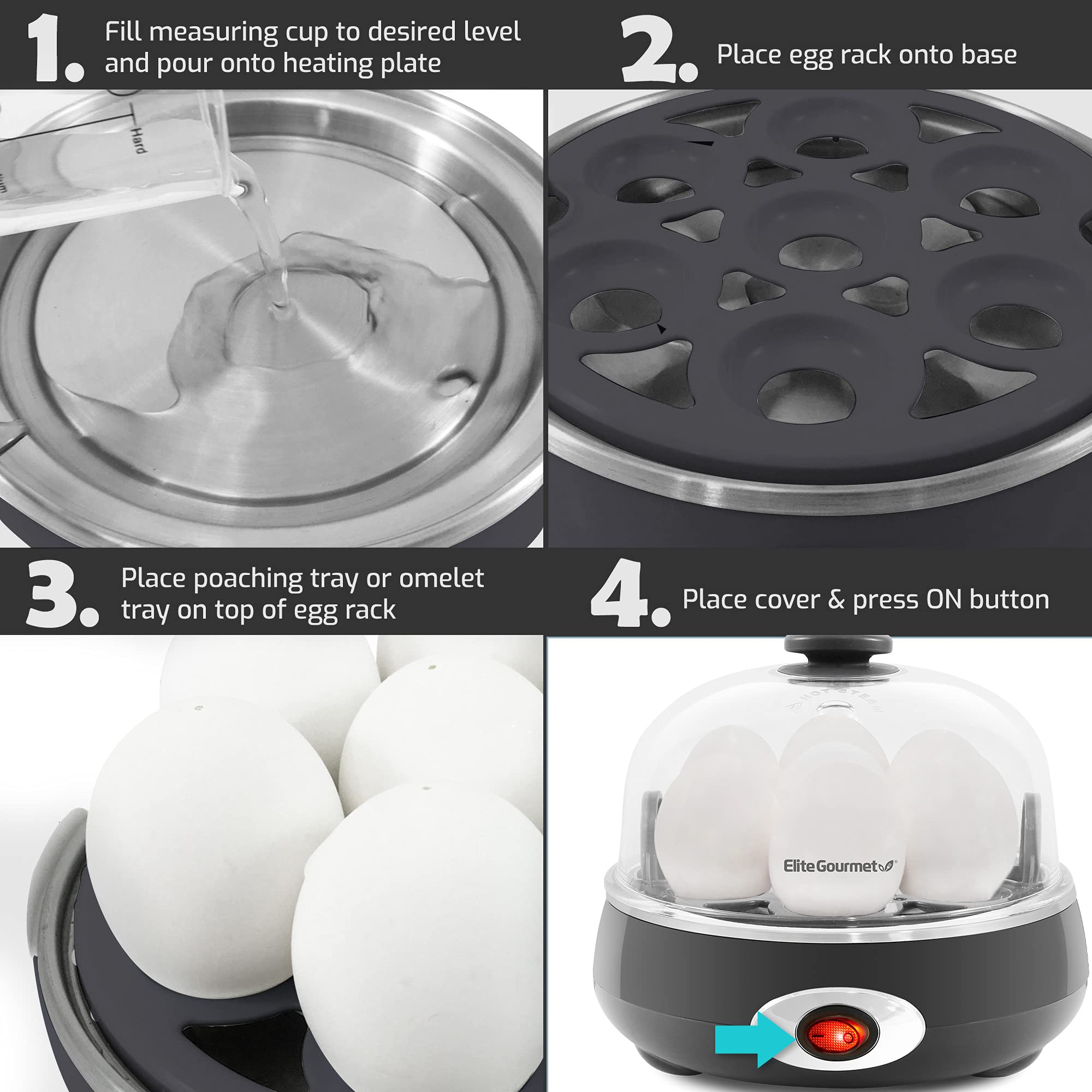 Foto 5 | Máquina Para Cocer Huevos Elite Gourmet Egc007chc# Rapid 7 Huevos  Color Gris Antracita - Venta Internacional.