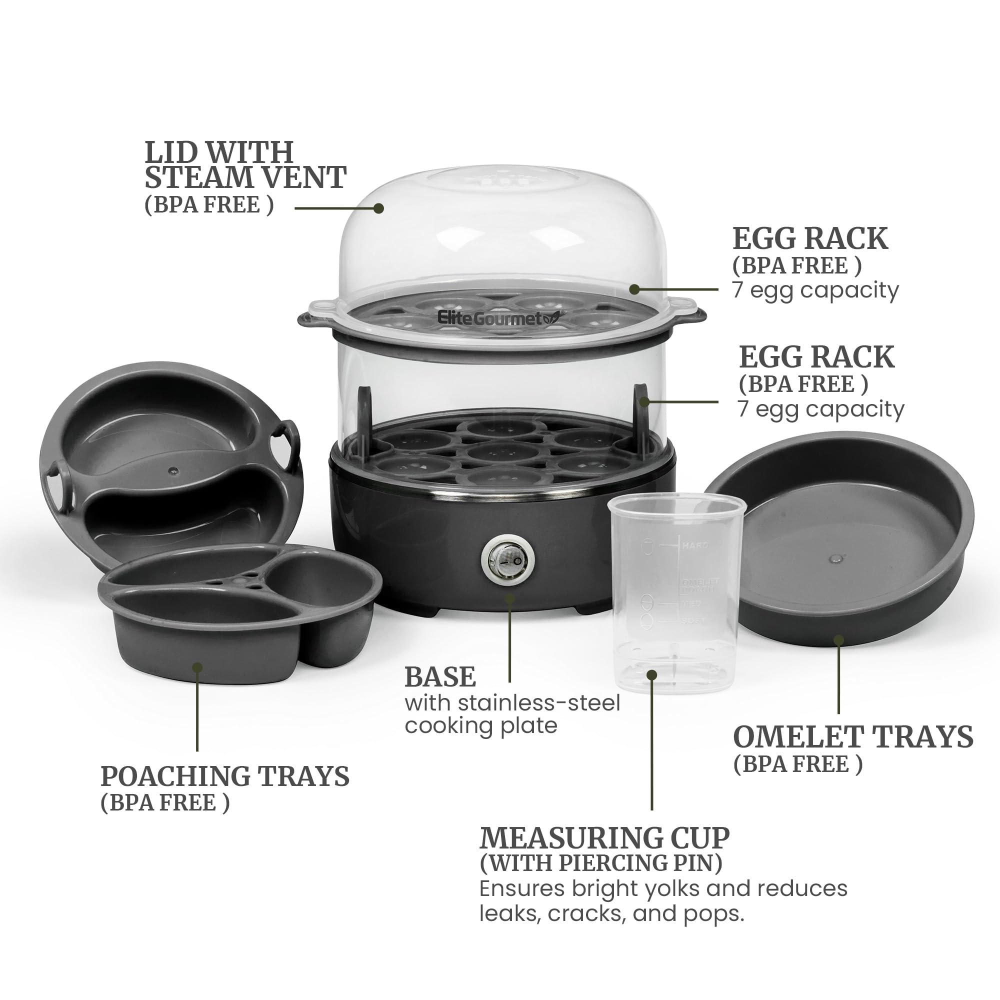 Foto 7 pulgar | Cocedor De Huevos Elite Gourmet Egc1215b Inoxidable Con Capacidad Para 14 Huevos - Venta Internacional.
