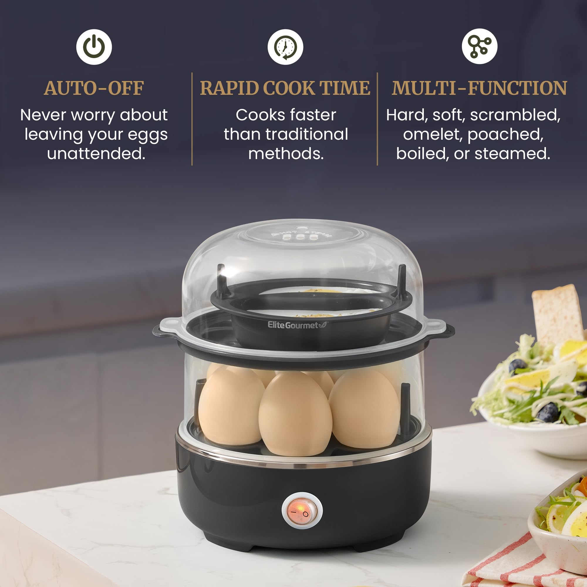 Foto 8 pulgar | Cocedor De Huevos Elite Gourmet Egc1215b Inoxidable Con Capacidad Para 14 Huevos - Venta Internacional.
