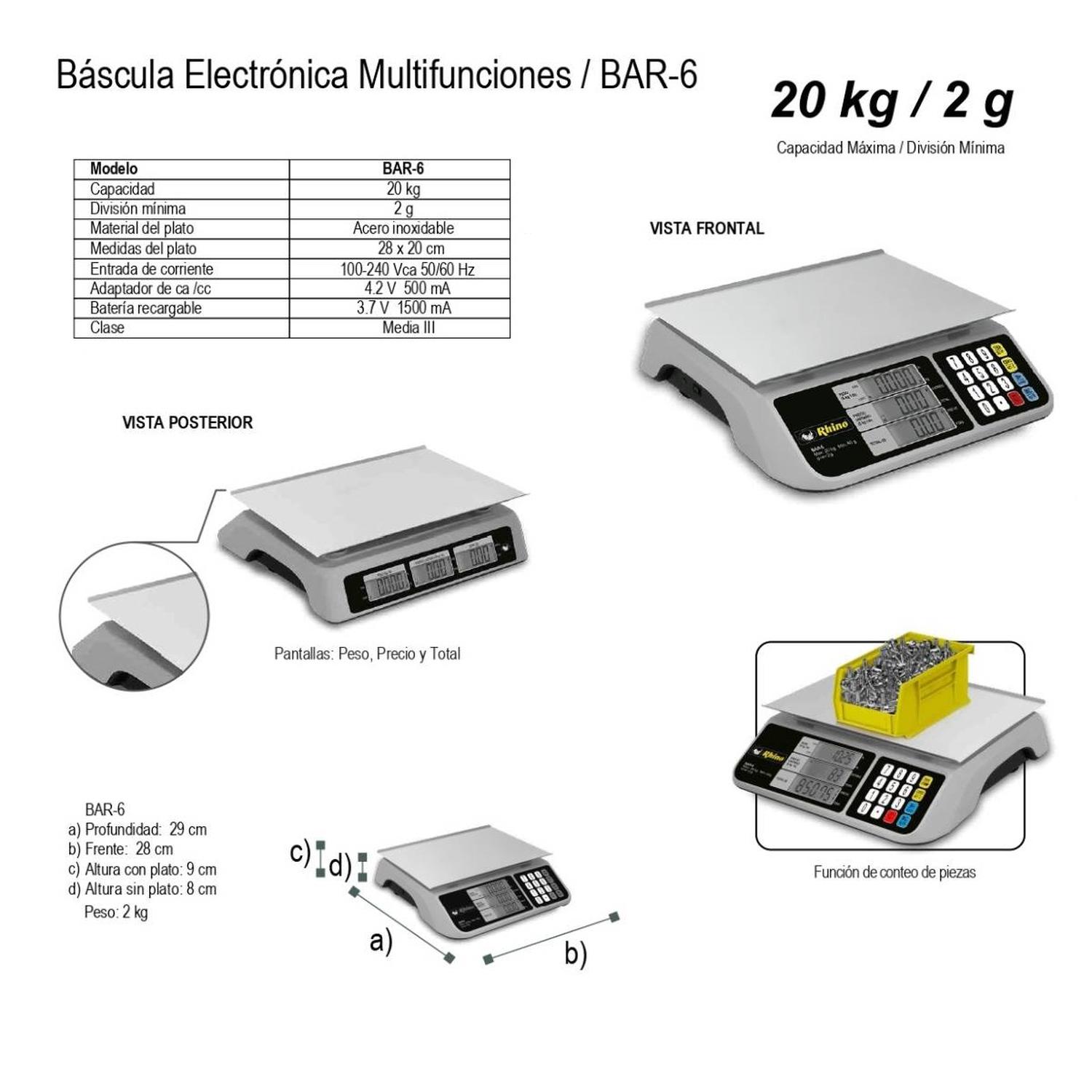 Foto 5 | Báscula Digital de 20 kg Rhino color Gris