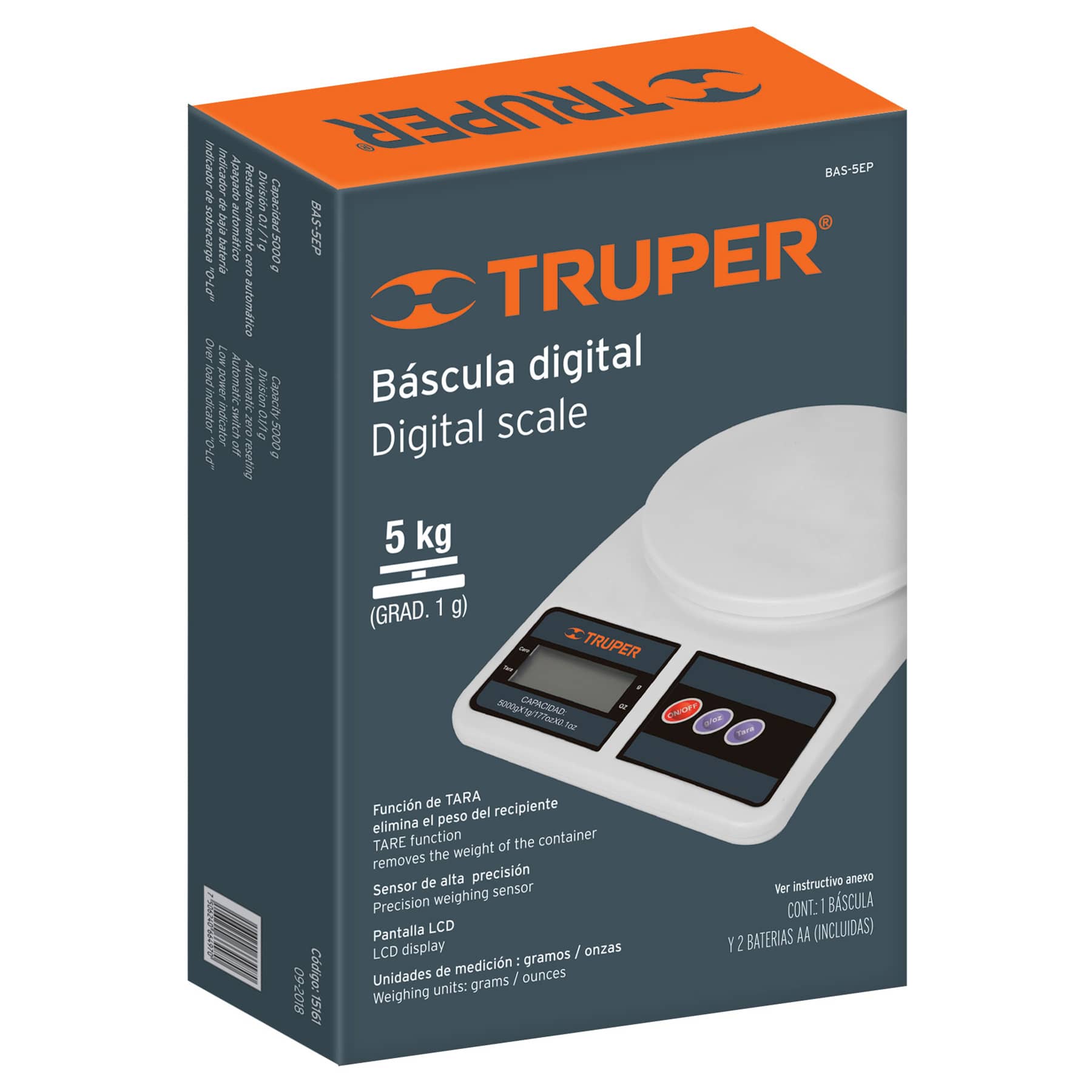 Foto 4 pulgar | Báscula Digital Truper 15161 color Blanco de Cocina 5 KG Gramera