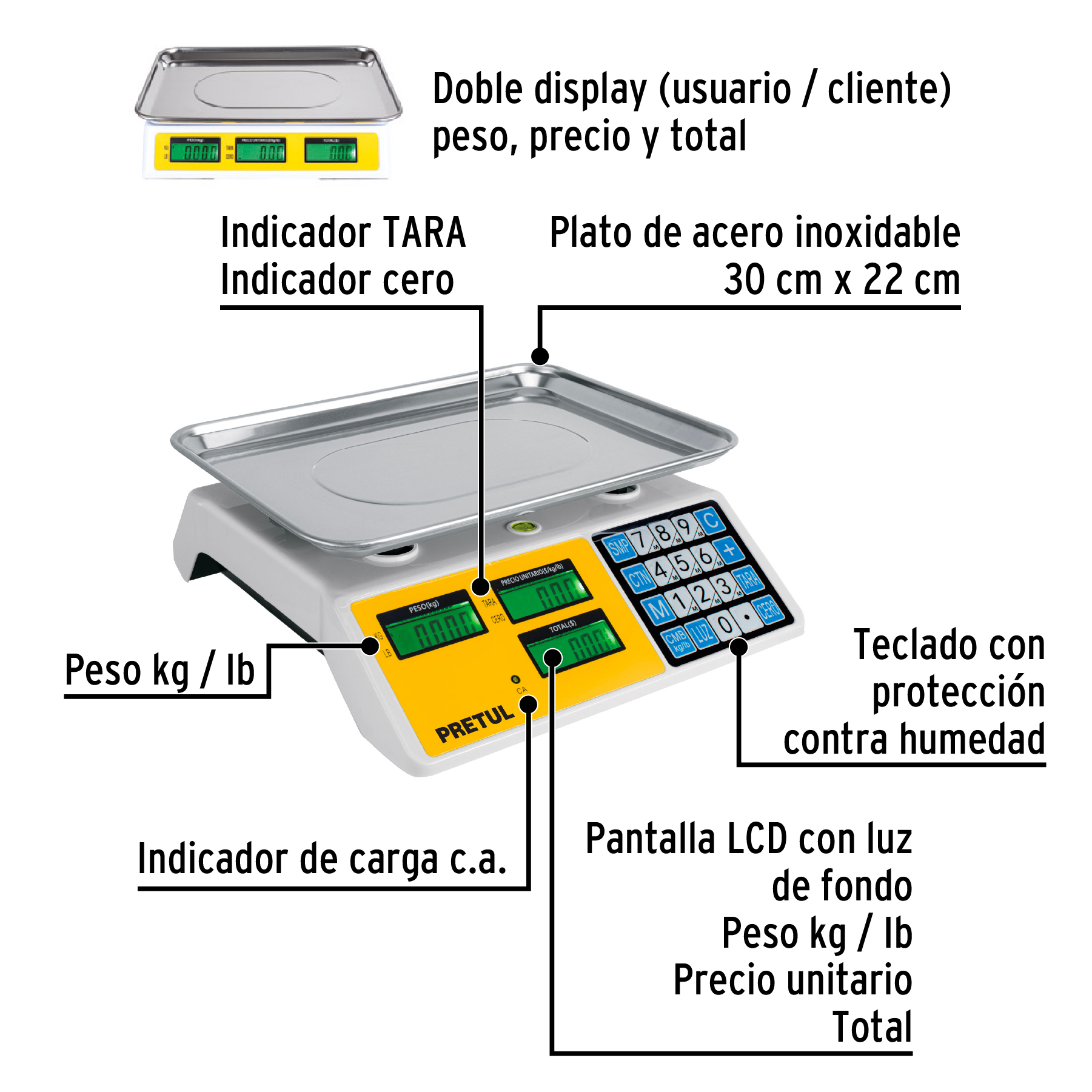 Foto 3 pulgar | Báscula Electrónica Multifunciones 30 kg Pretul