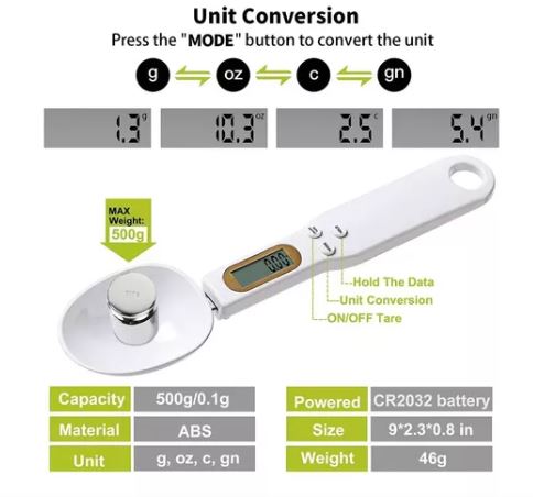 Foto 2 | Cuchara Bascula Medidora Gramera Digital Lcd De Cocina 500g, Color Blanco