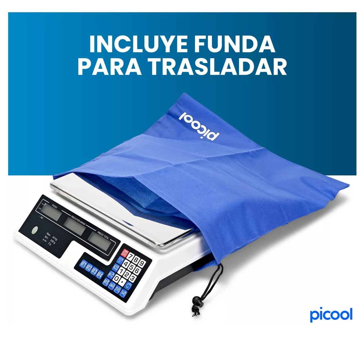 Foto 3 pulgar | Báscula Comercial Picool Blanca Digital 40 Kg Recargable Tecla Tara