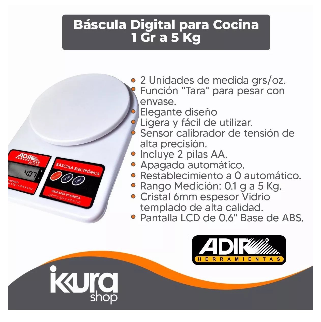 Foto 5 pulgar | Báscula Digital de Cocina Adir 1676 de 1g a 5kg