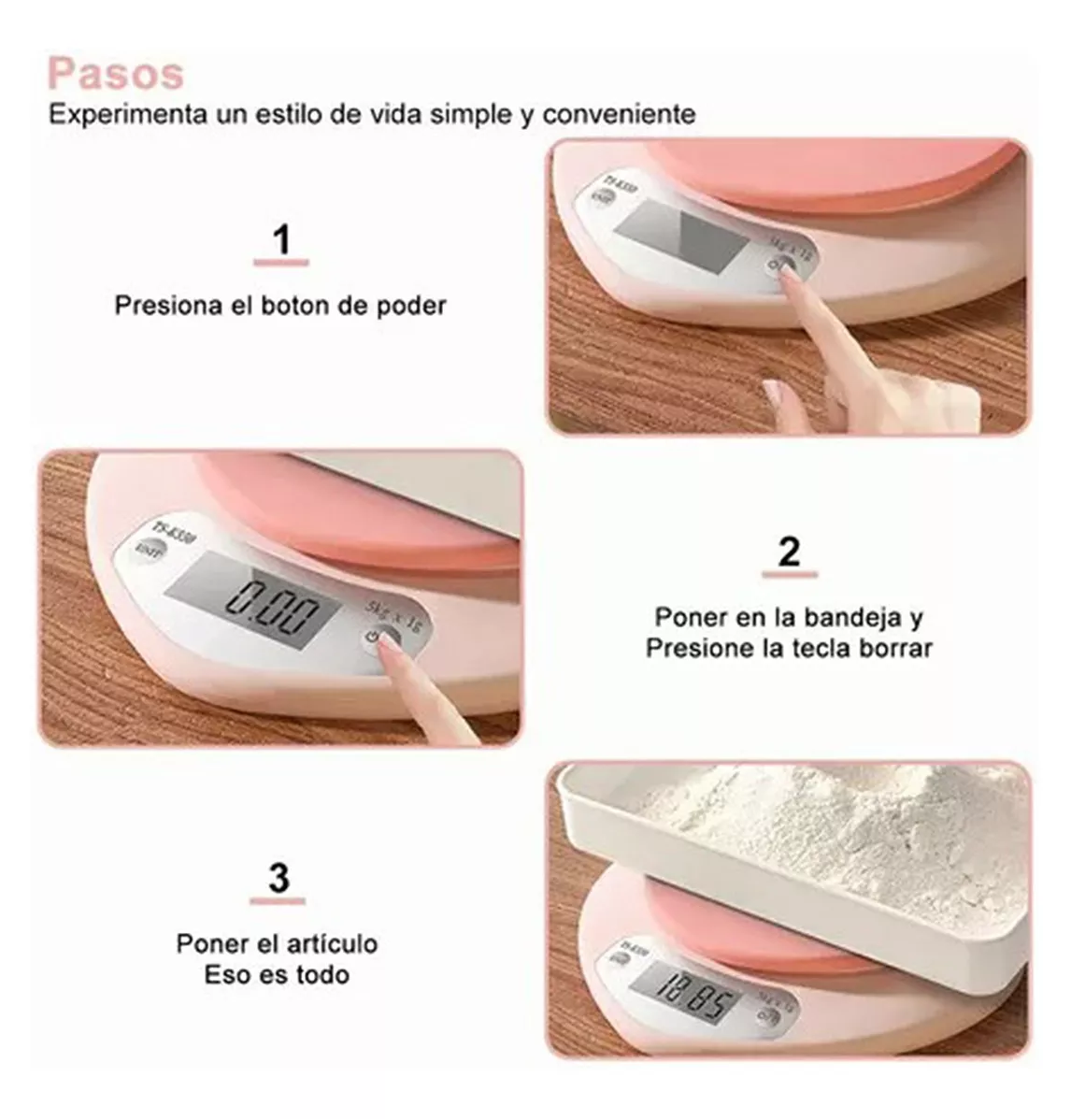 Foto 4 pulgar | Bascula de Cocina Recargable Corazón Rosa