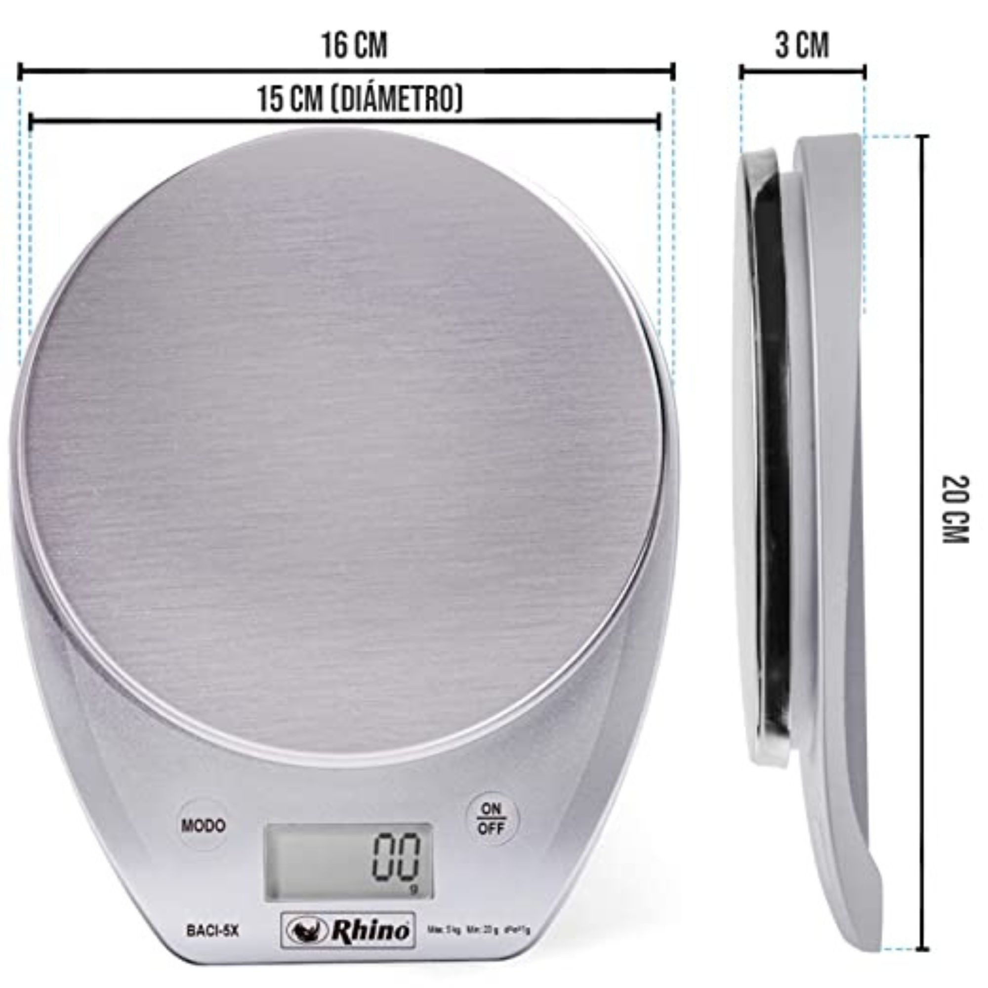 Foto 8 pulgar | Básculas de Cocina Rhino Baci-5x Gris de 5 Kg con Bluetooth