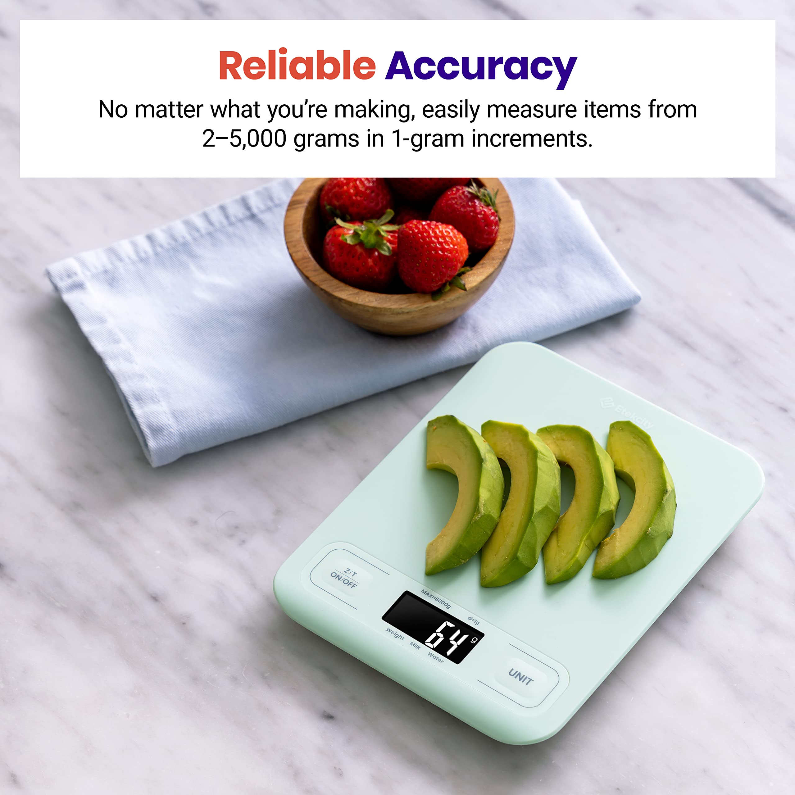 Foto 2 | Báscula De Cocina Digital Etekcity Con Pantalla Lcd En Gramos Y Onzas, Color Verde - Venta Internacional.
