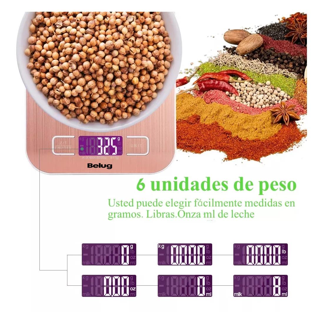 Foto 4 pulgar | Bascula Digital Para Cocina Gramera Pesa 1 Gramo A 5 Kilos, Belug Rosa