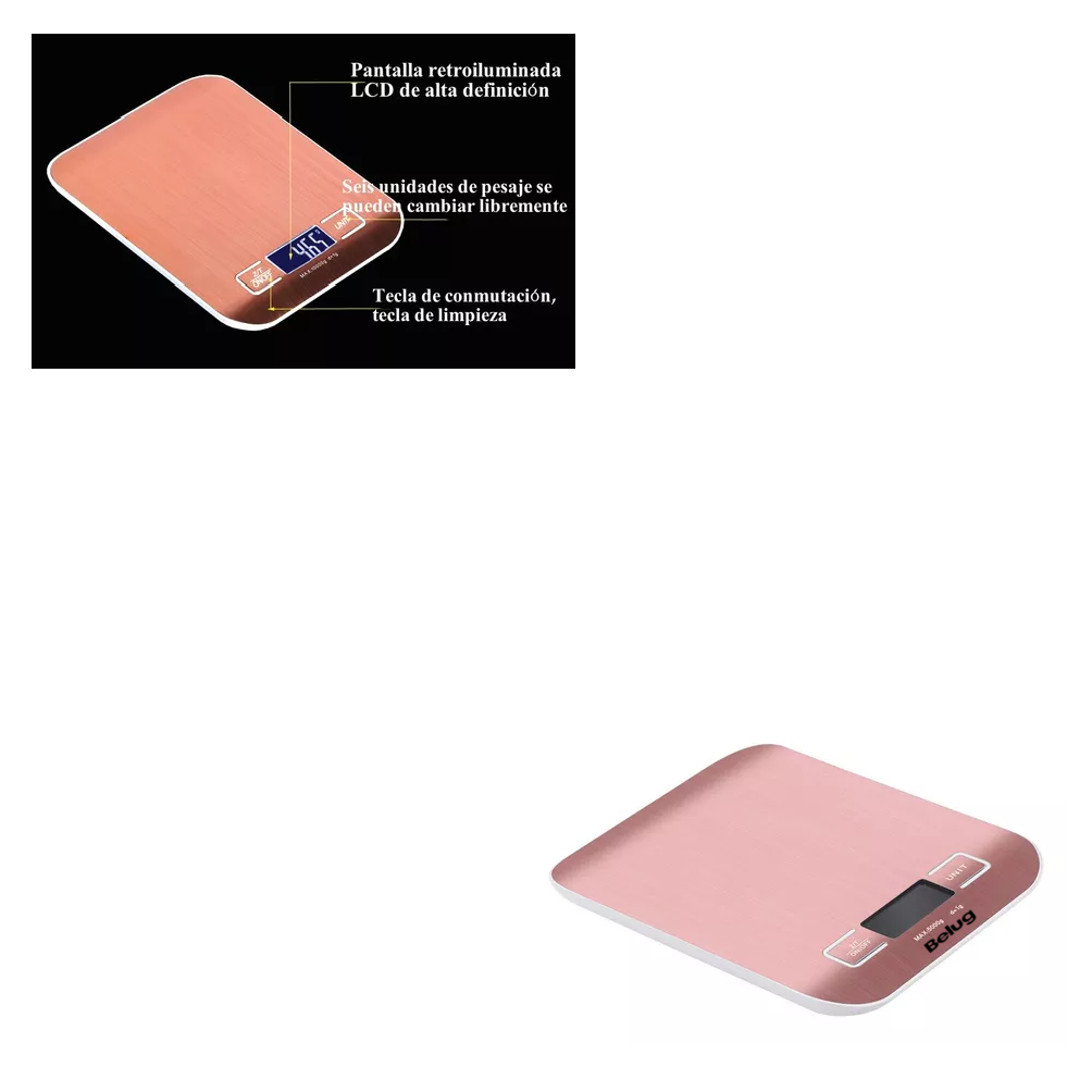 Foto 5 pulgar | Bascula Digital Para Cocina Gramera Pesa 1 Gramo A 5 Kilos, Belug Rosa