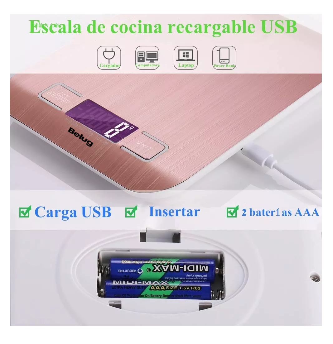 Foto 5 | Bascula Digital Para Cocina Gramera Pesa 1 Gramo A 5 Kilos, Belug Rosa